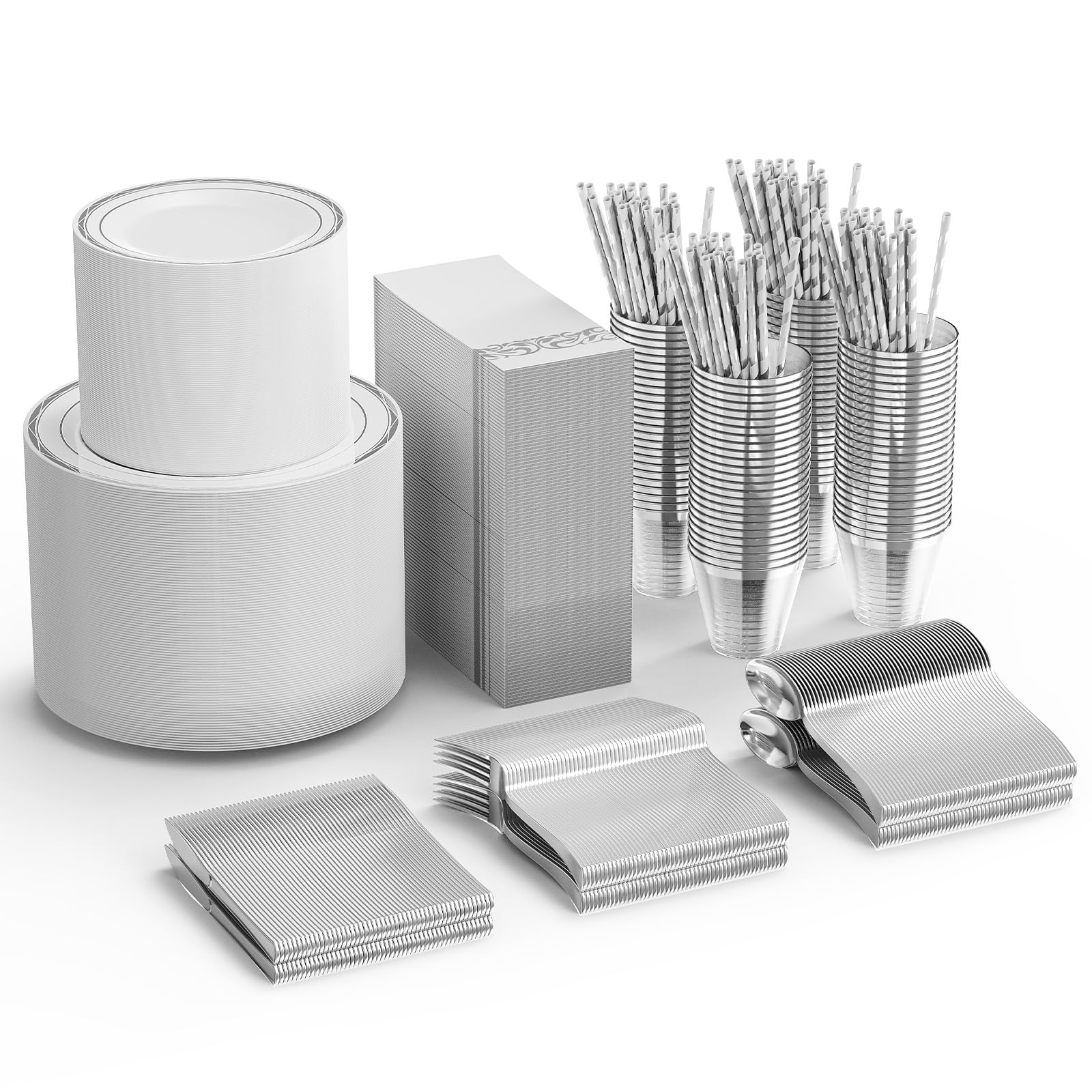 ROVSUN 800 Pieces Silver Disposable Dinnerware Set