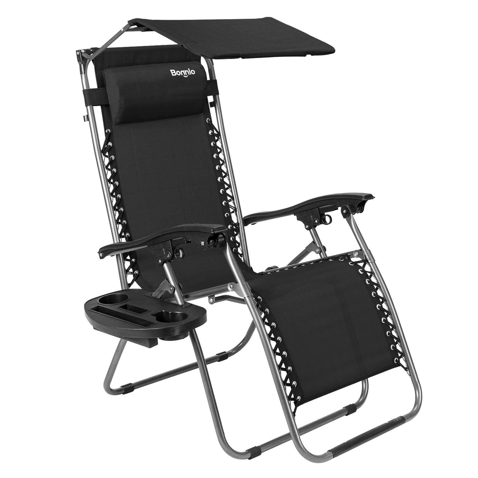 Outdoor Folding Zero Gravity Lounge Chair with Canopy Black