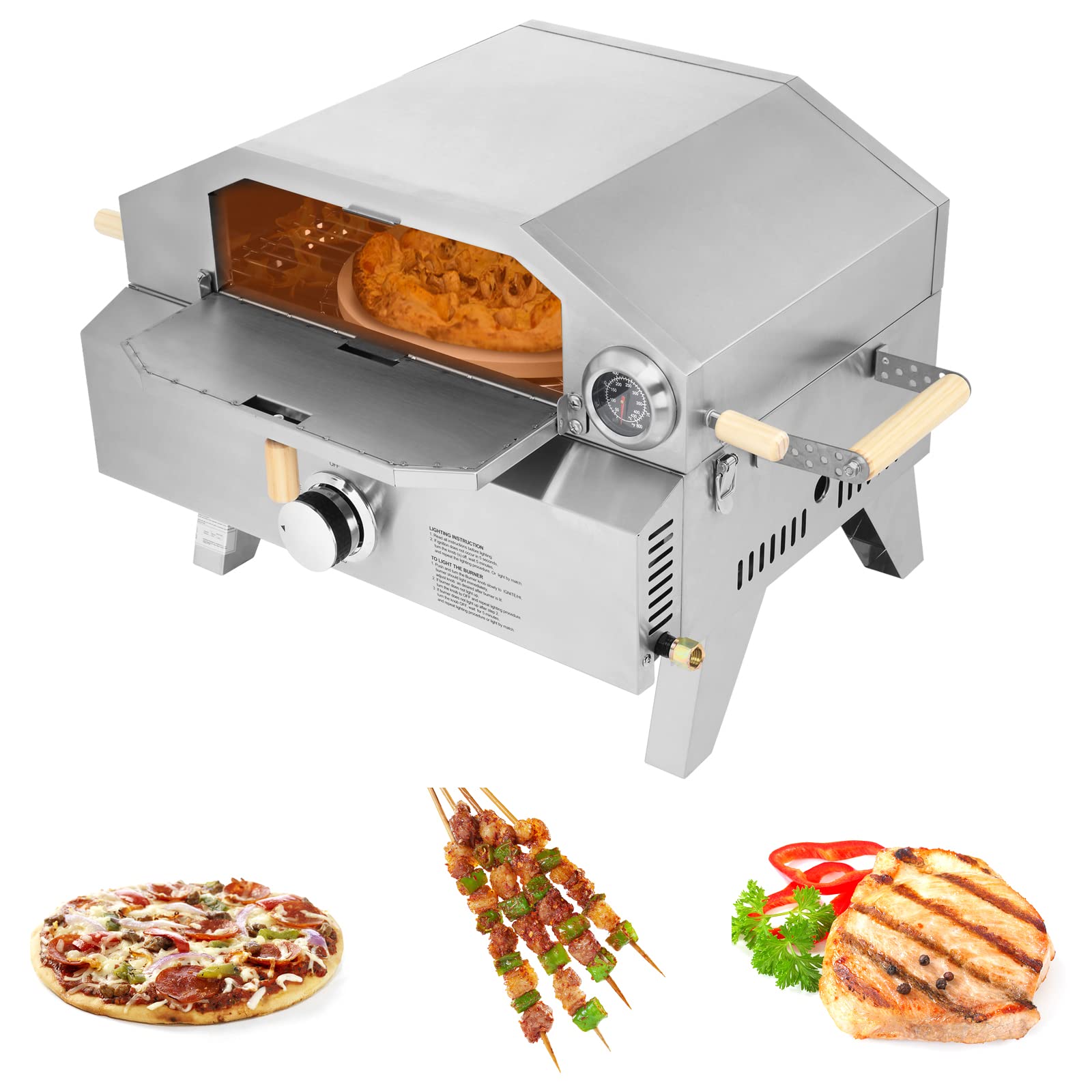 ROVSUN 12,000 BTU 2 In 1 Portable Propane Grill & Pizza Oven in Stainless Steel