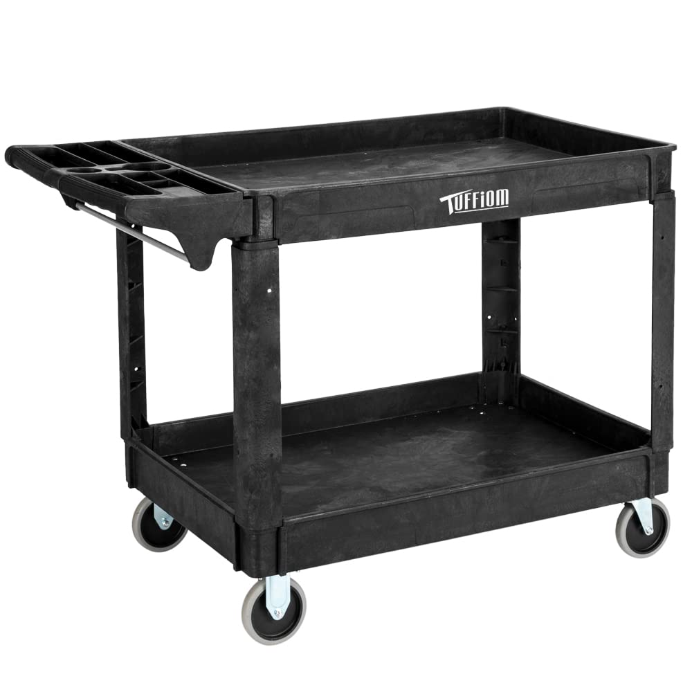 2-Tier 40" x 17" 550 lb. Capacity Plastic Utility Cart with Wheels Black