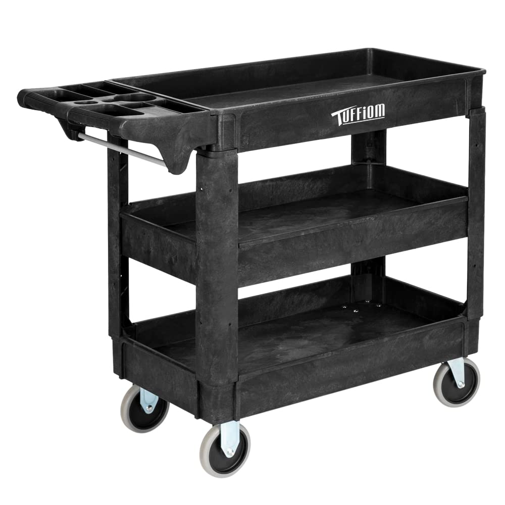 3-Tier 40" x 17" 550 lb. Capacity Plastic Utility Cart with Wheels Black