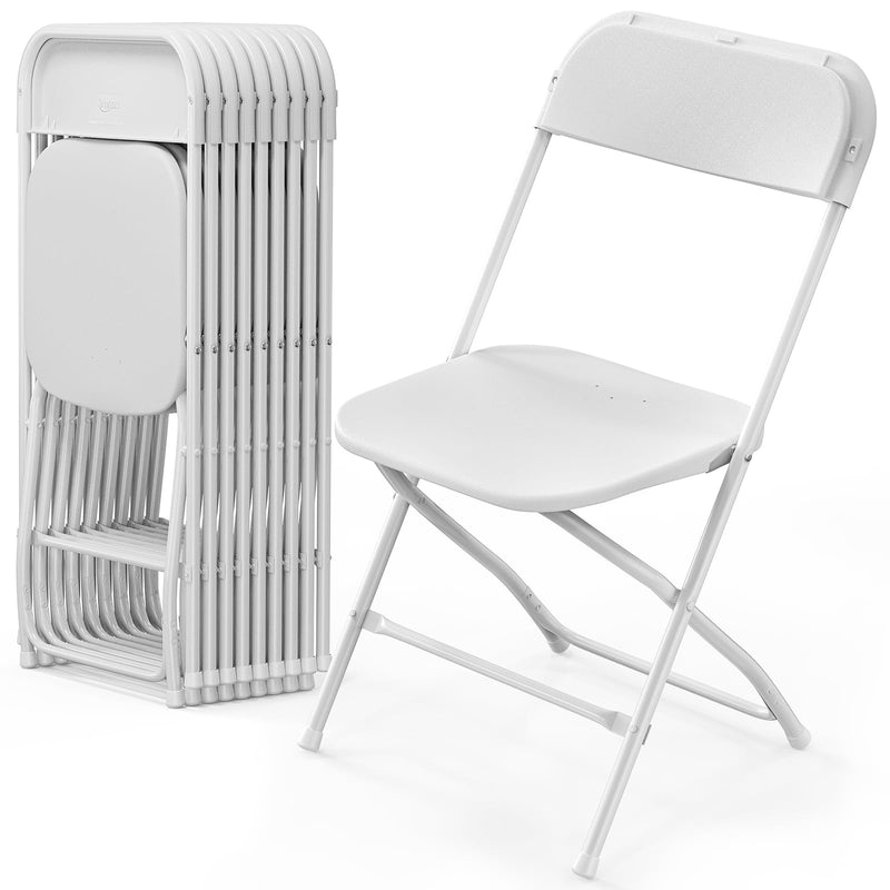 Portable Plastic Folding Chair Stackable with Steel Frame White