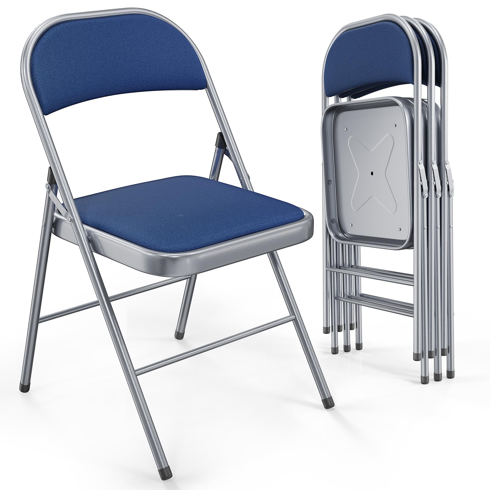 Folding Chairs with Fabric Seat Set & Back Blue