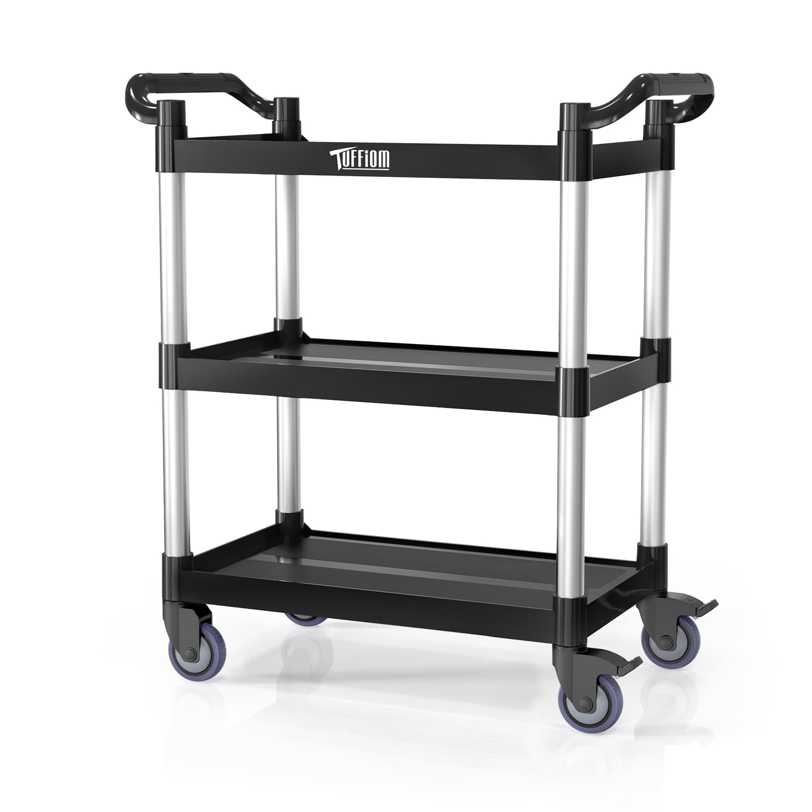 3-Tier Medium 390lbs Capacity Plastic Utility Cart with Wheels Black