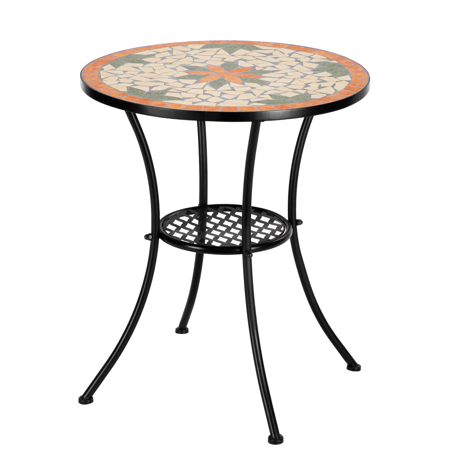 23.6" Round Mosaic Outdoor Side Table Orange