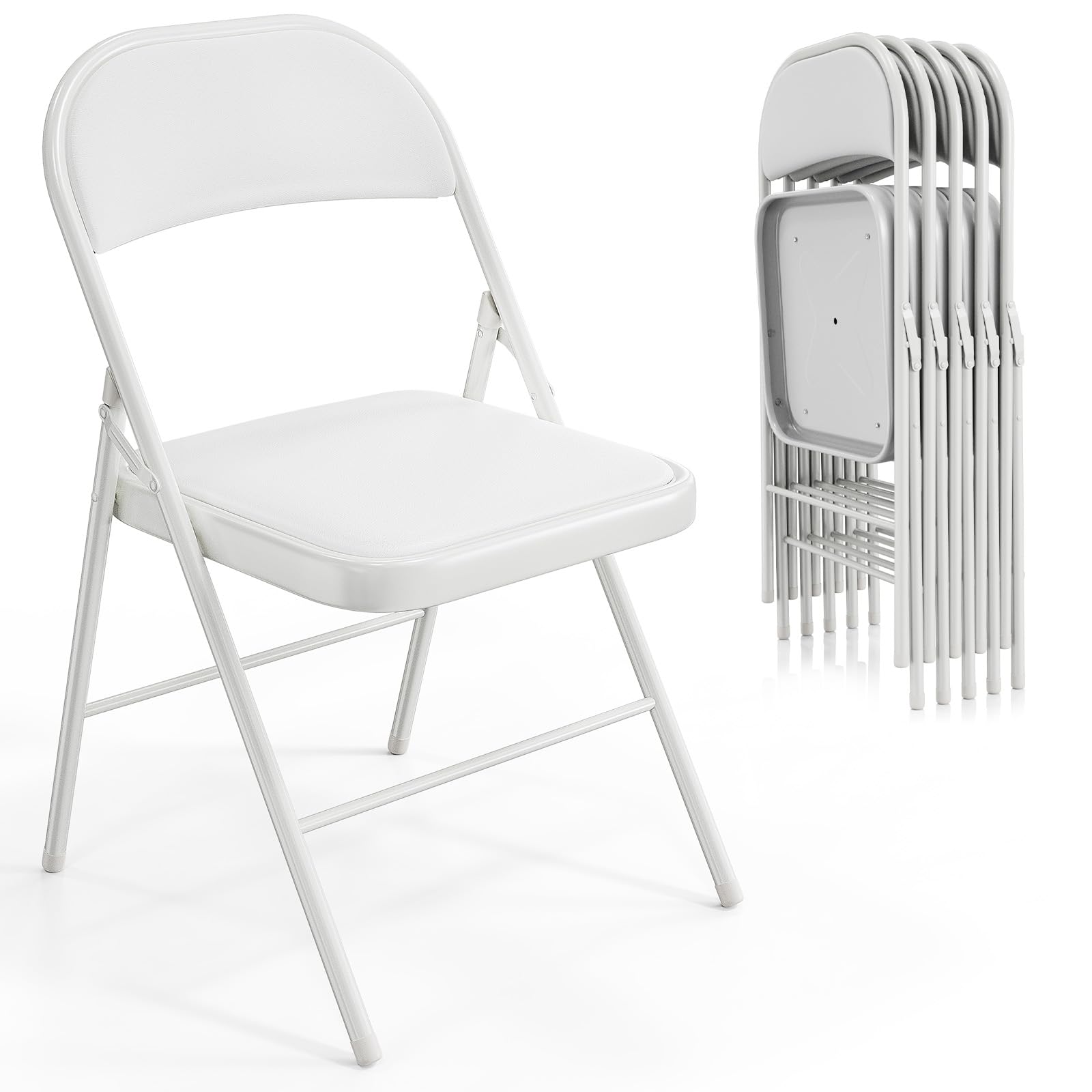 Folding Chairs with PU Leather Seat Set & Back White