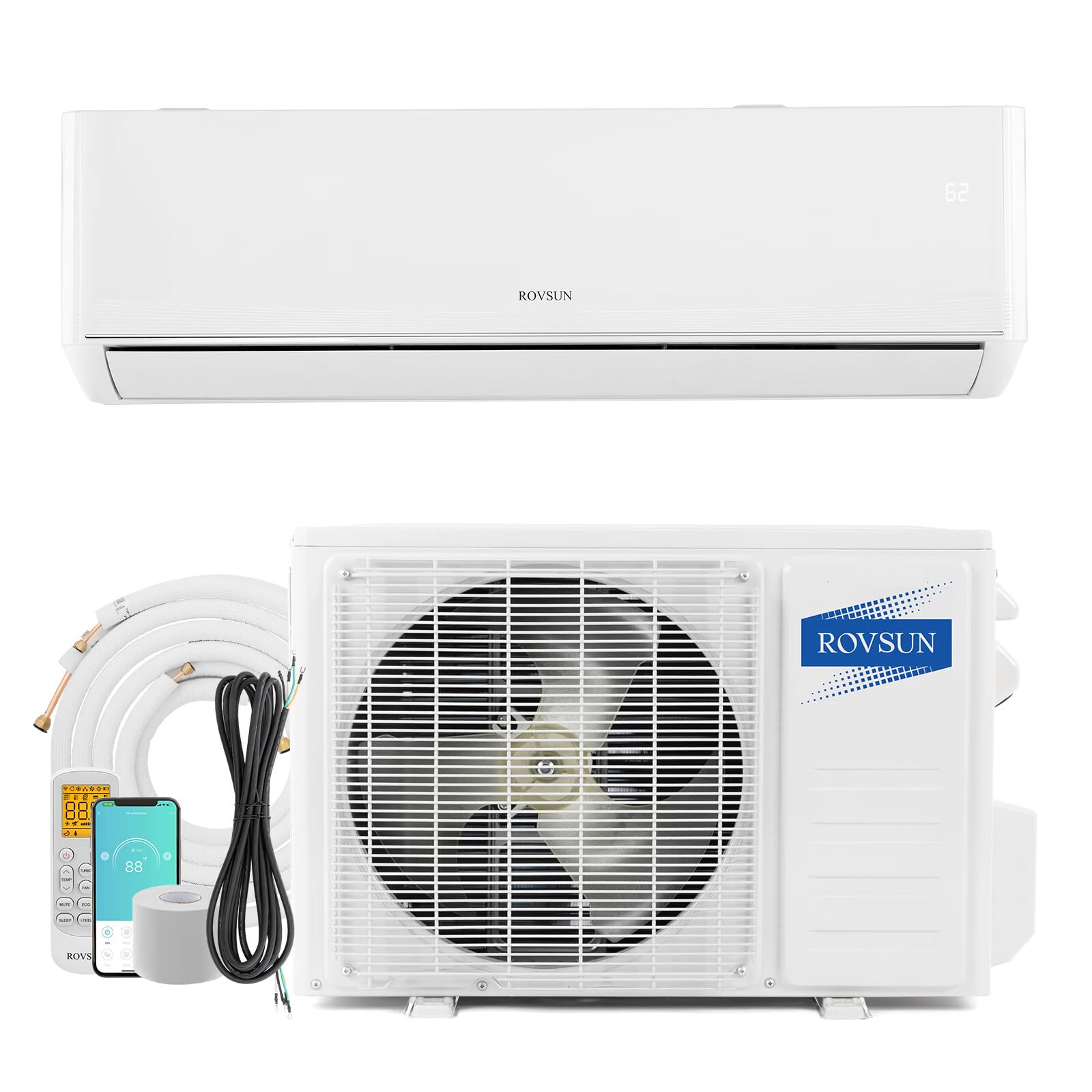 ROVSUN 9000 BTU 23 SEER2 115V Wifi Enabled Ductless Mini Split Air Conditioner with Heat Pump Inverter & Install Kit