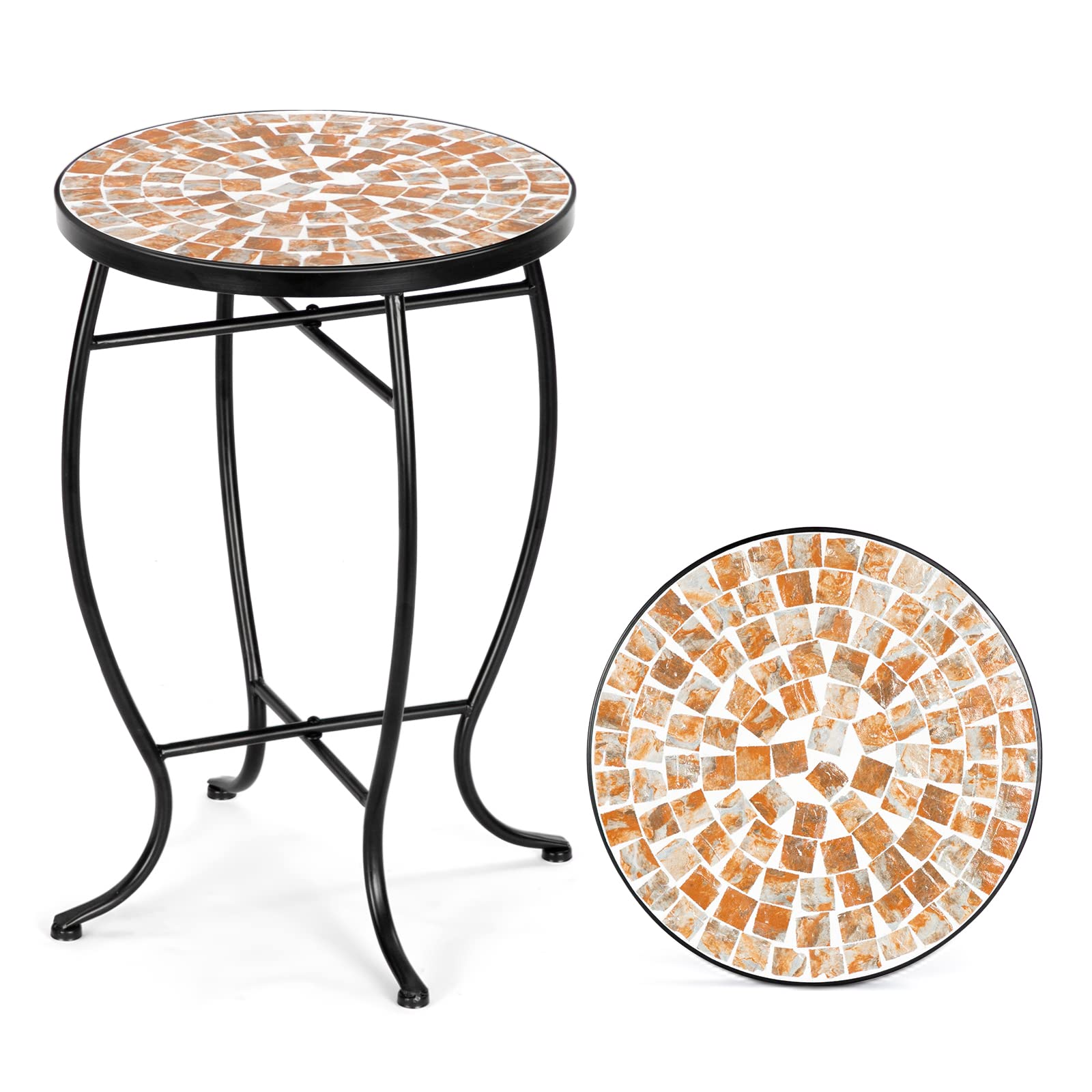 14 Inch Round Mosaic Outdoor Side Table Golden Yard