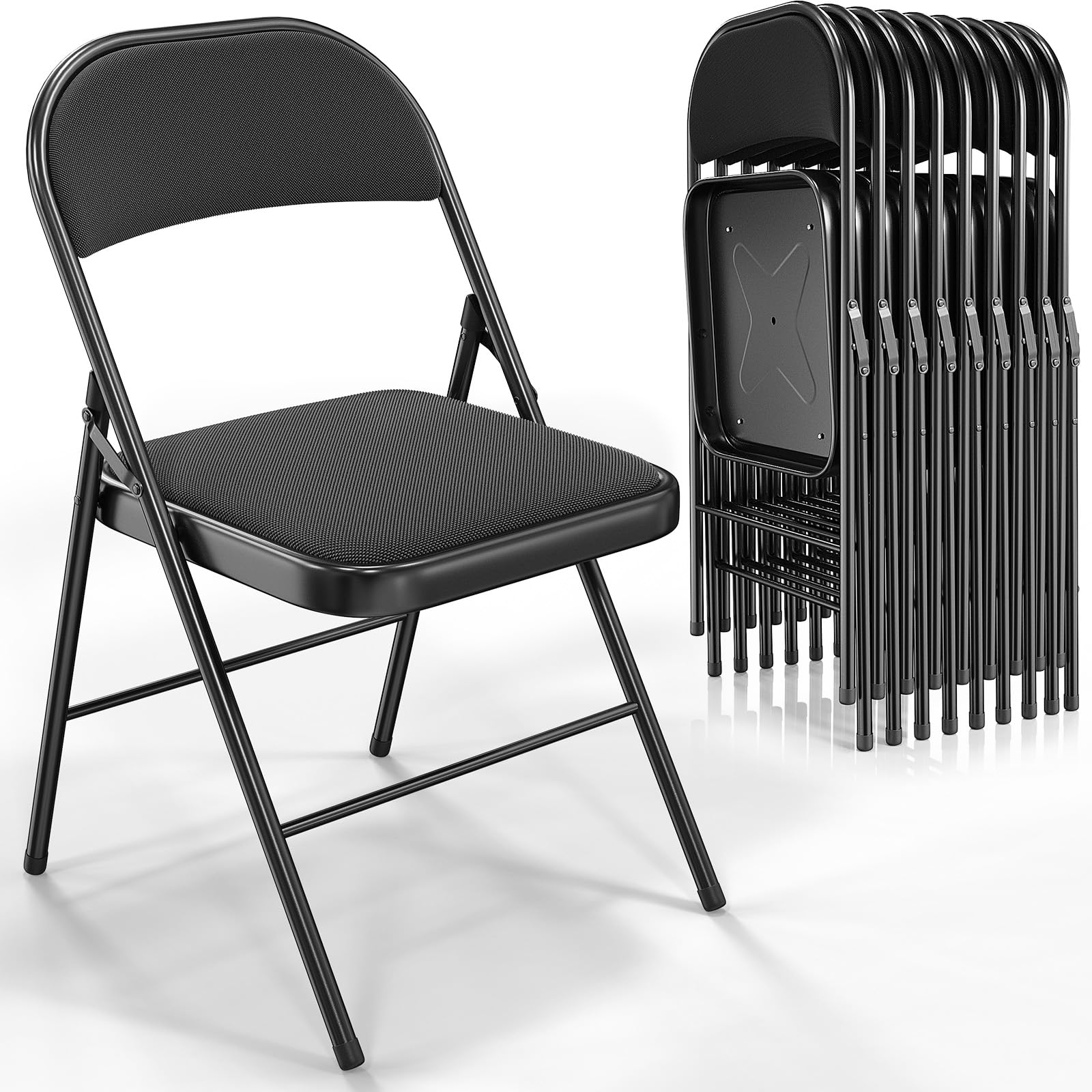 Folding Chairs with Fabric Seat Set & Back Black