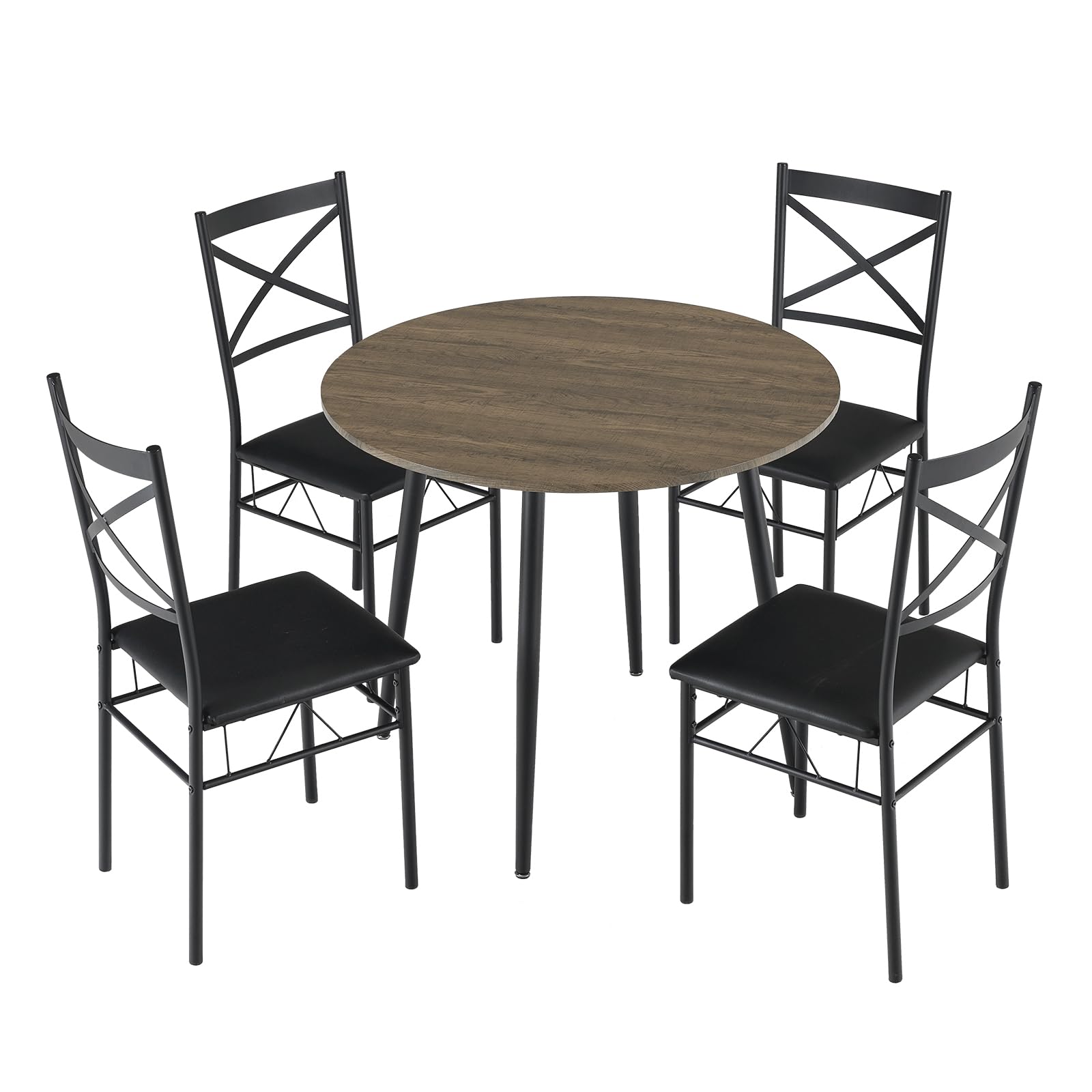 5 Piece Dining Set Round Table and 4 Upholstered Chairs Light Brown