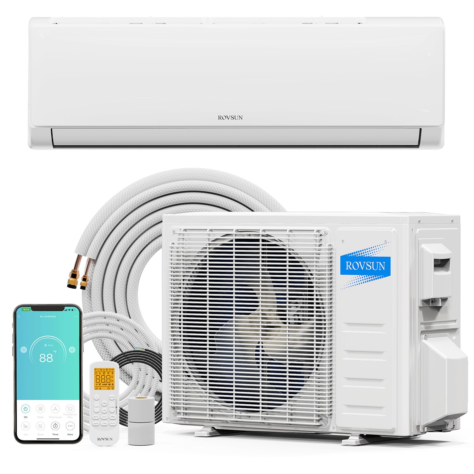 ROVSUN 24000 BTU 19 SEER2 230V Wifi Enabled Ductless Mini Split Air Conditioner with Heat Pump Inverter & Install Kit