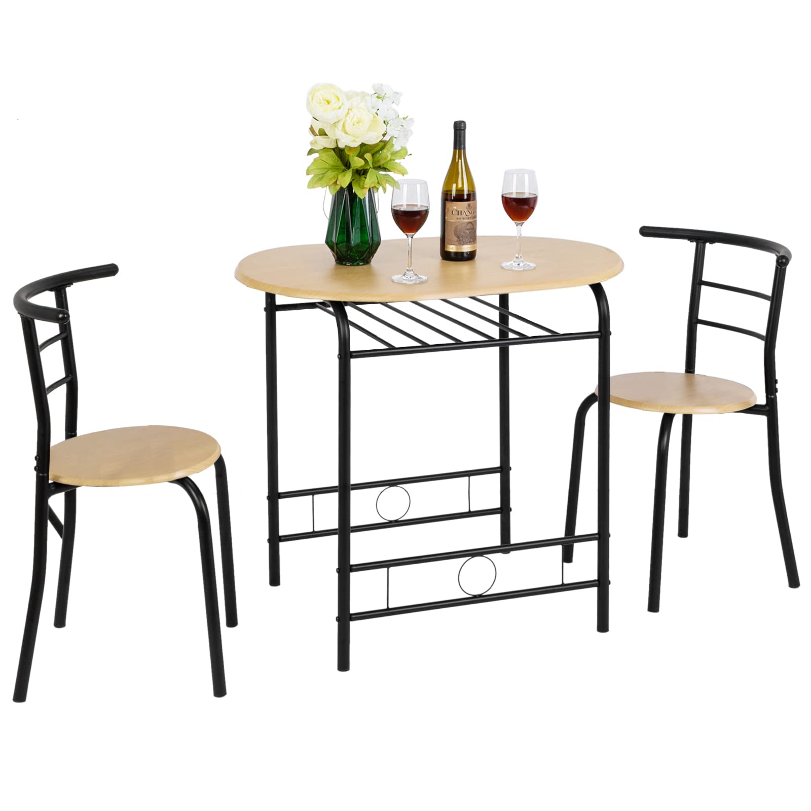 3 Piece Dining Set Wooden Table and 2 Chairs Black Natural