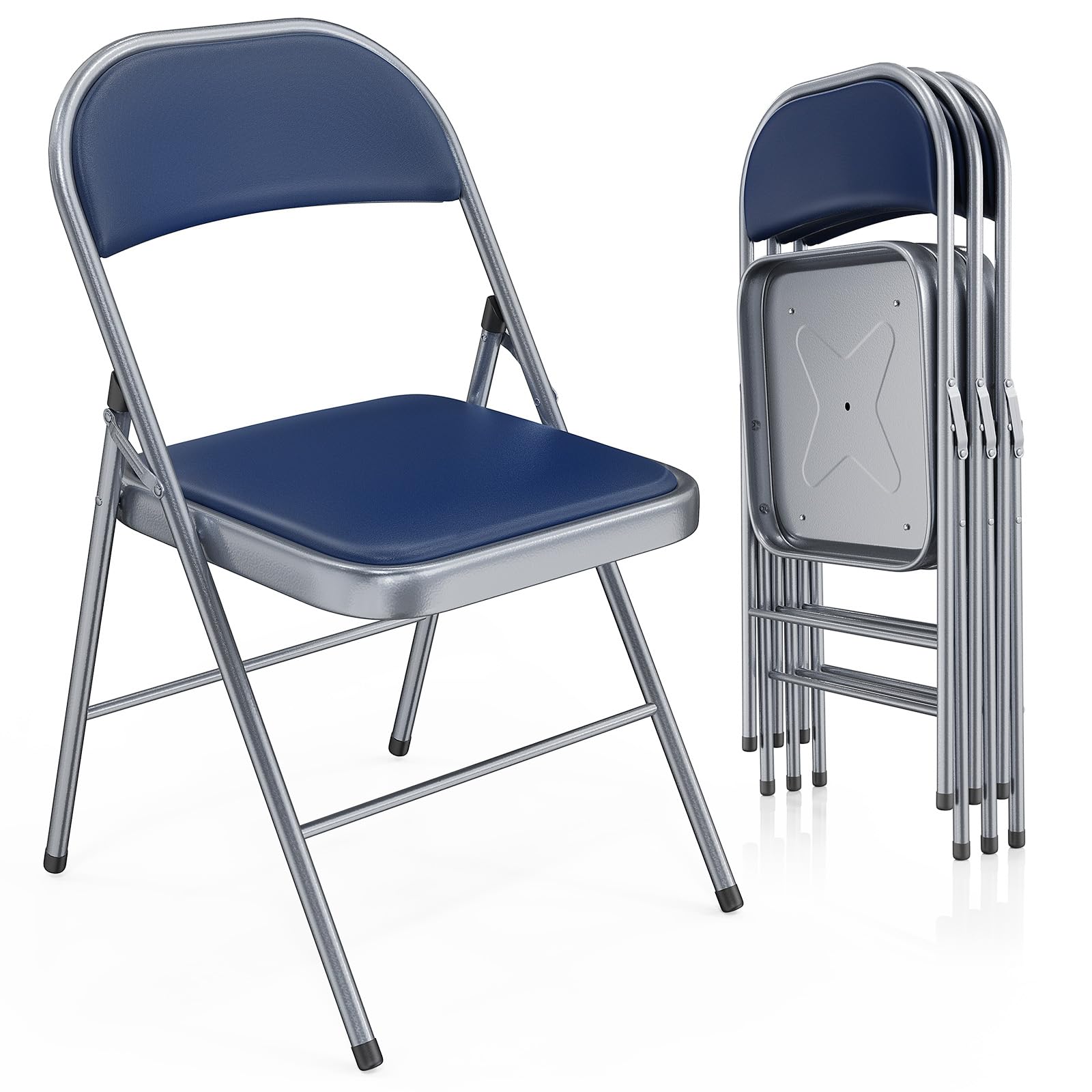 Folding Chairs with PU Leather Seat Set & Back Blue