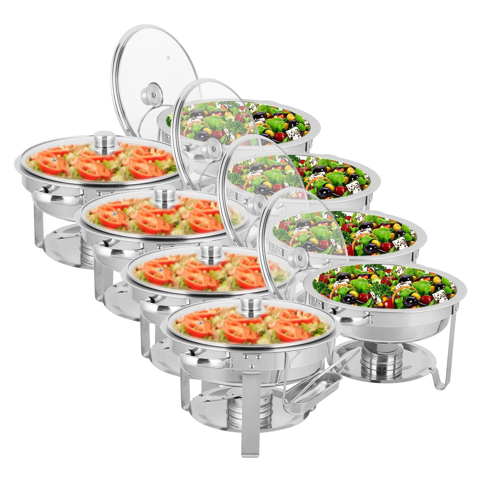 ROVSUN 5 QT Round Chafing Dish Buffet Set with Glass Lid & Lid Holder