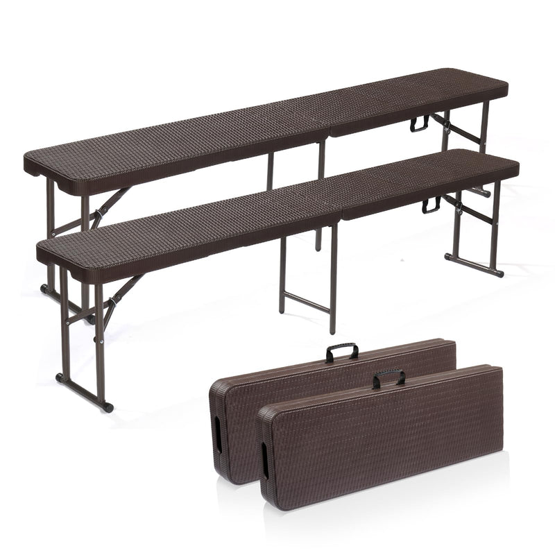 6 Feet Plastic Folding Bench Outdoor Picnic Party Seat Brown
