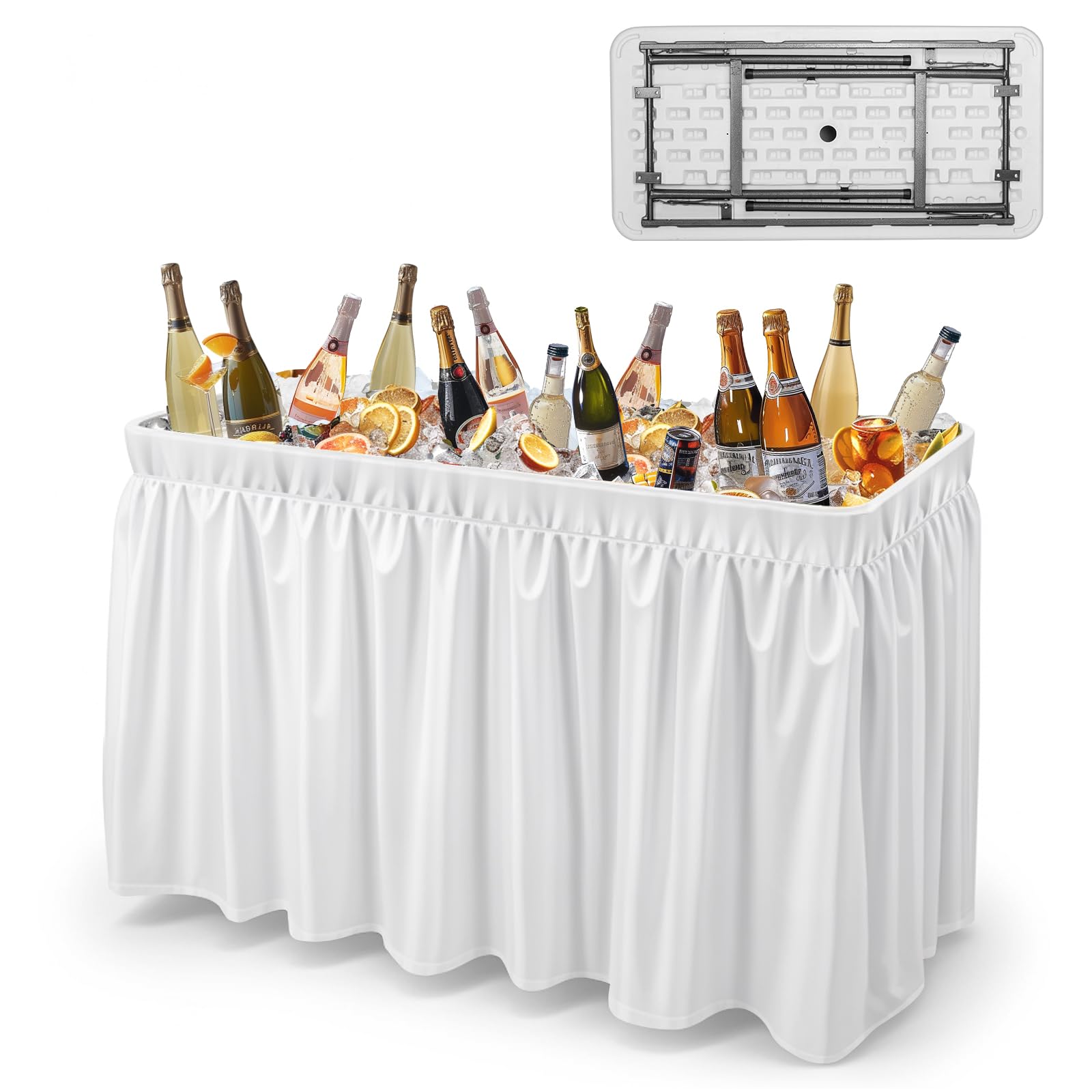 4 FT Party Ice Cooler Folding Table with Matching Skirt White