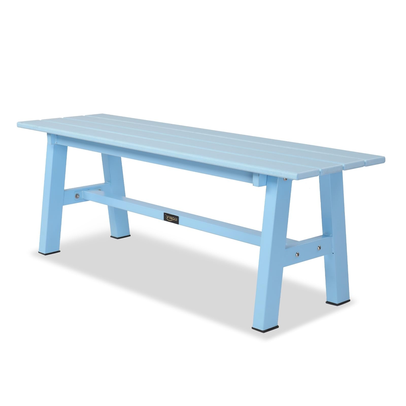 47 Inch HDPE Outdoor Bench with Metal Legs Blue