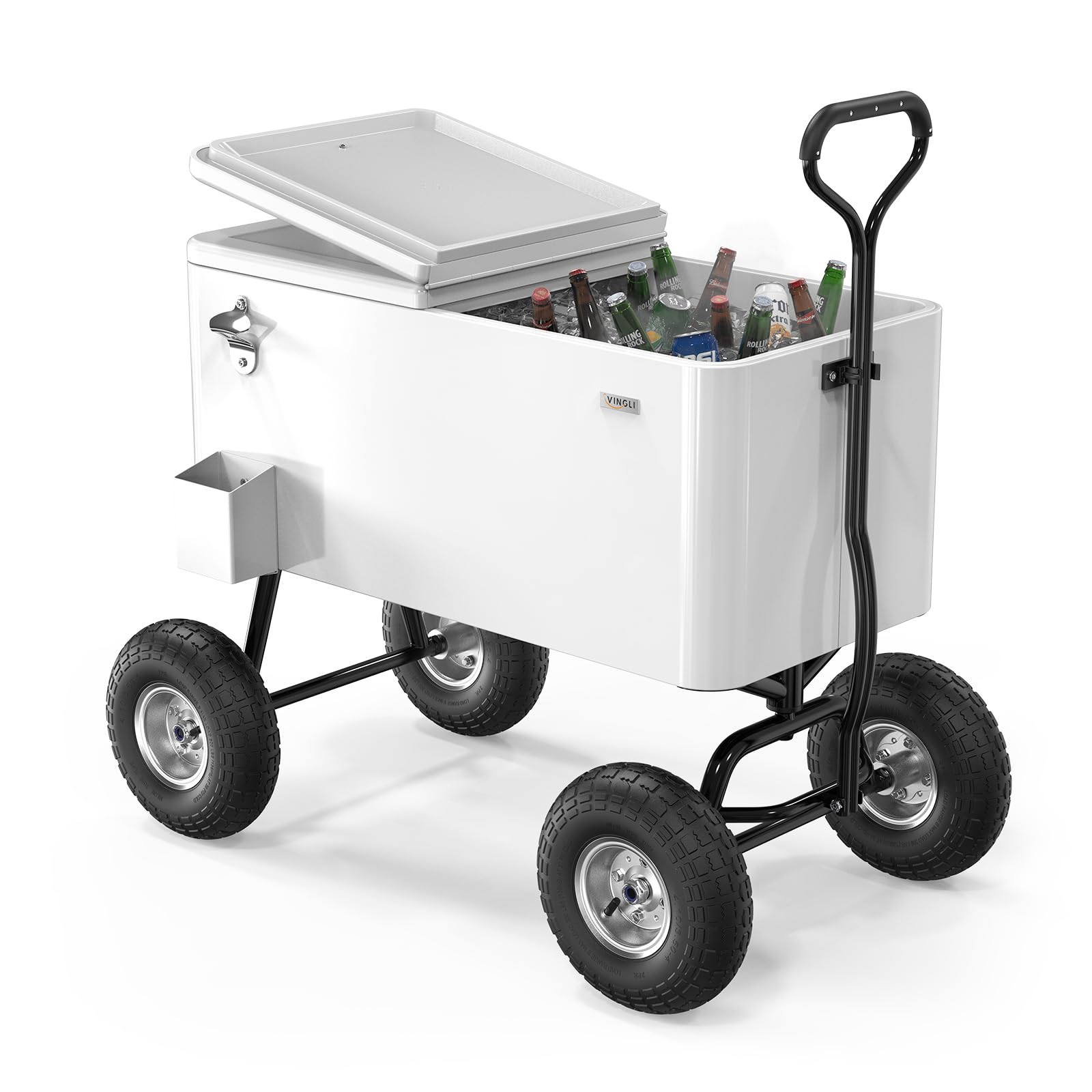 80 Quart Wagon Rolling Cooler Ice Chest with 10" Wheels White