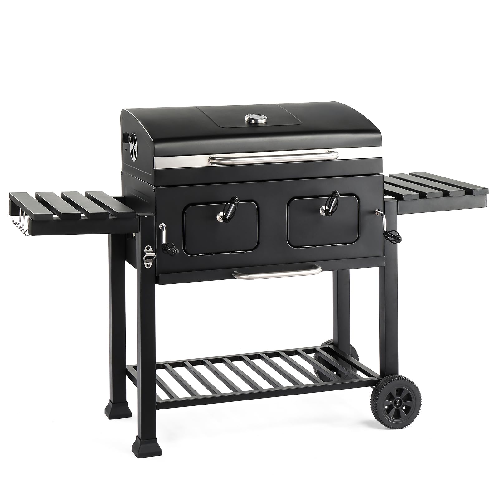 ROVSUN 37.4" Charcoal Grill with Two Foldable Side Tables