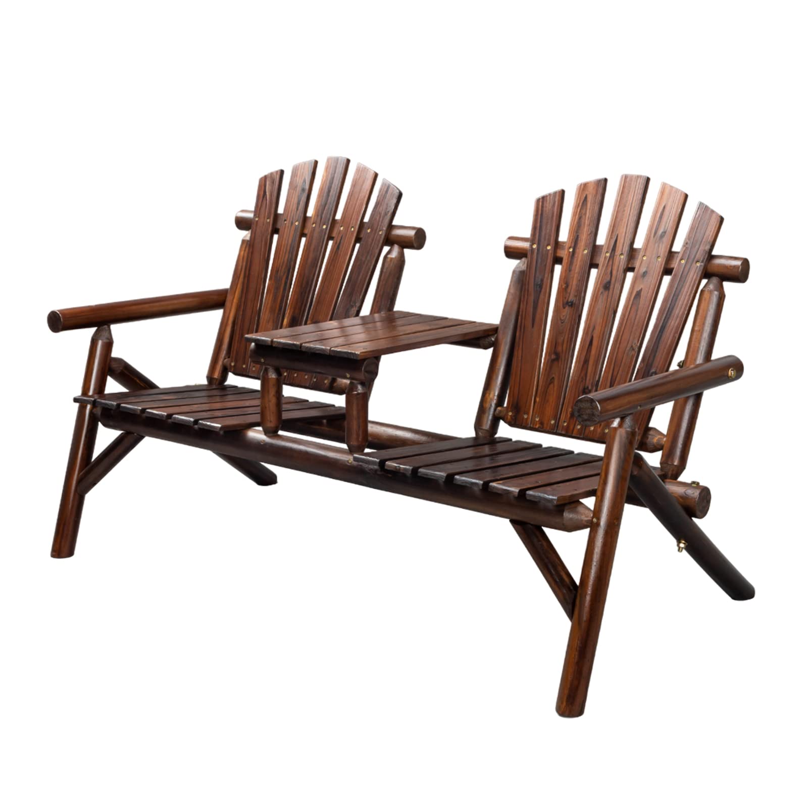 61 Inch Outdoor Bench Adirondack Bench with Built-in Table