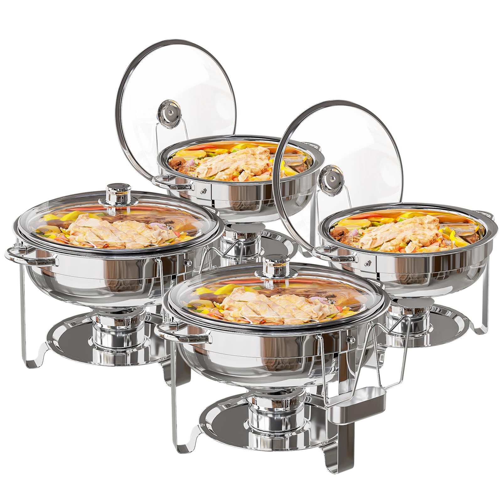 ROVSUN 5 QT Round Stainless Steel Chafing Dish Buffet Set with Glass Lid & Lid Holder