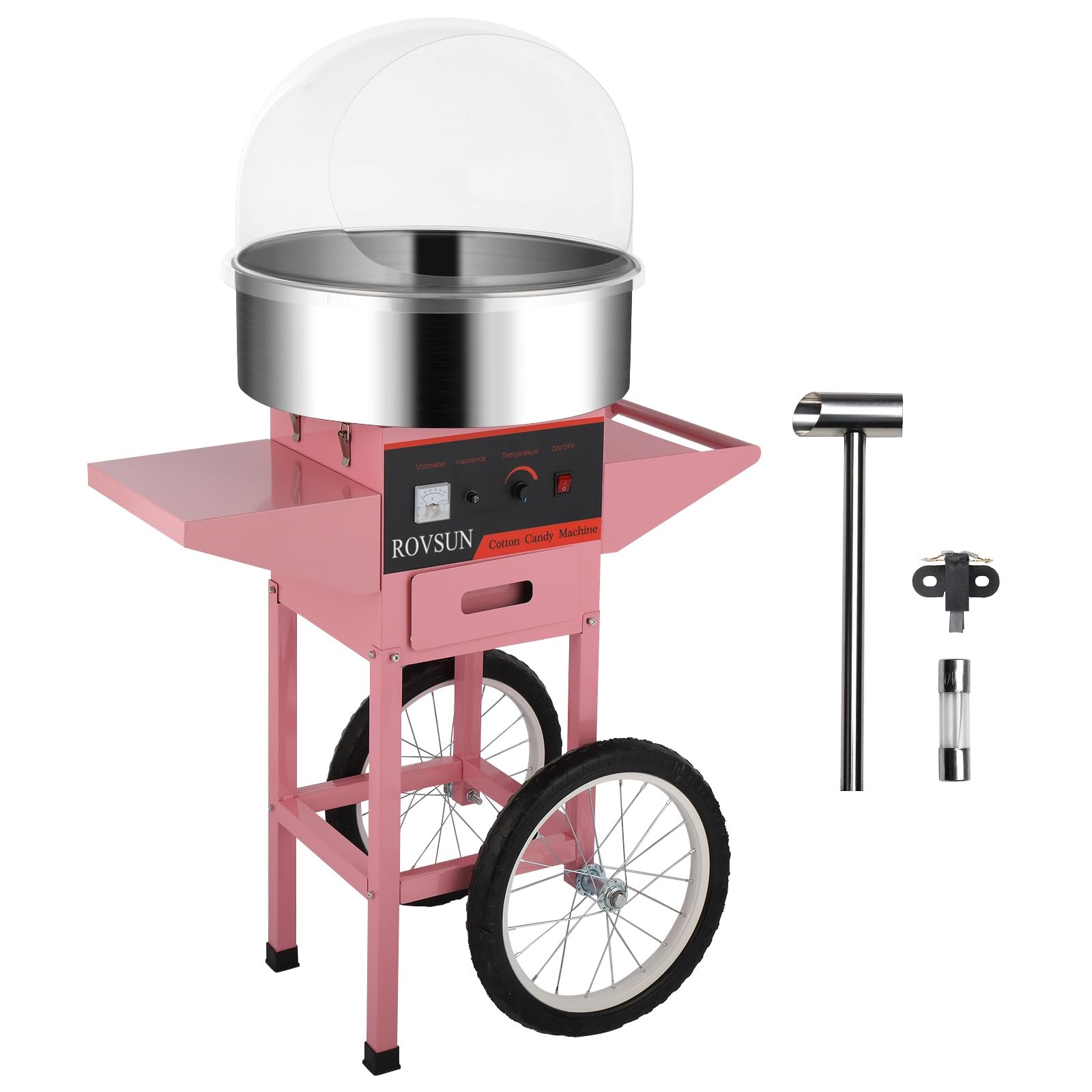 ROVSUN 21" 980W 110V Cotton Candy Machine Cart with Cover Pink