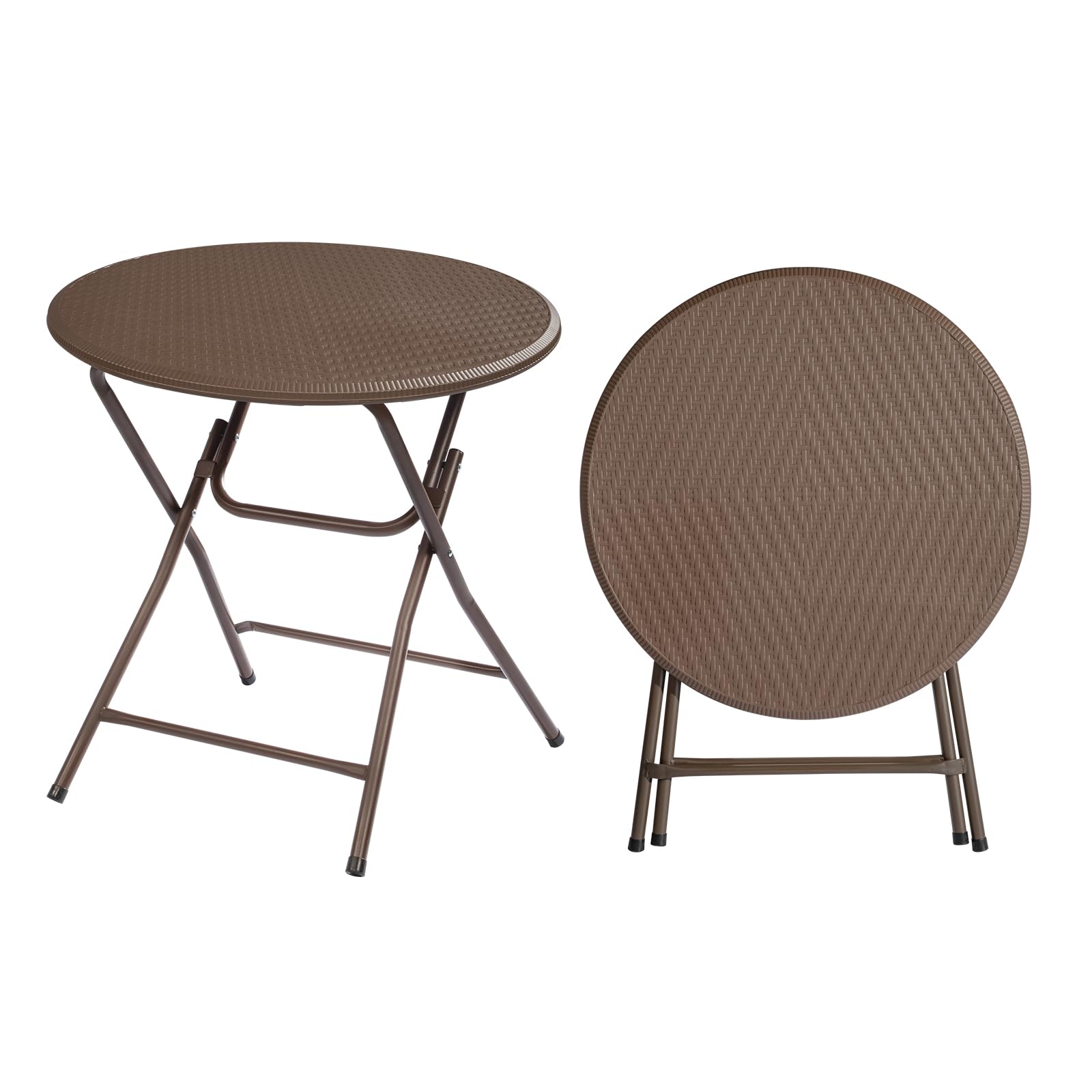 32 Inch Round Folding Portable Plastic Dining Table Brown