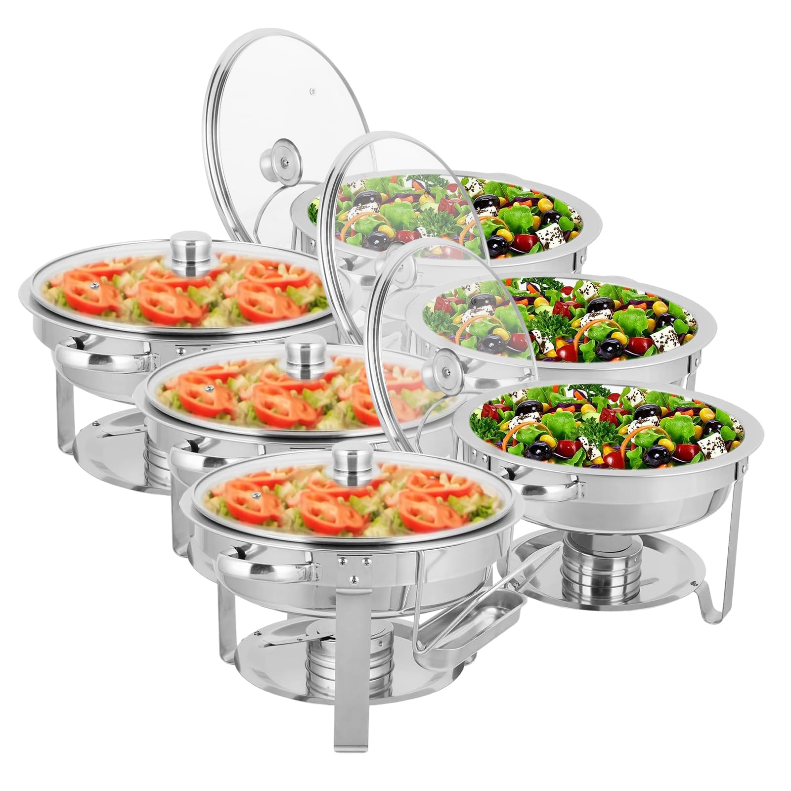 ROVSUN 5 QT Round Chafing Dish Buffet Set with Glass Lid & Lid Holder