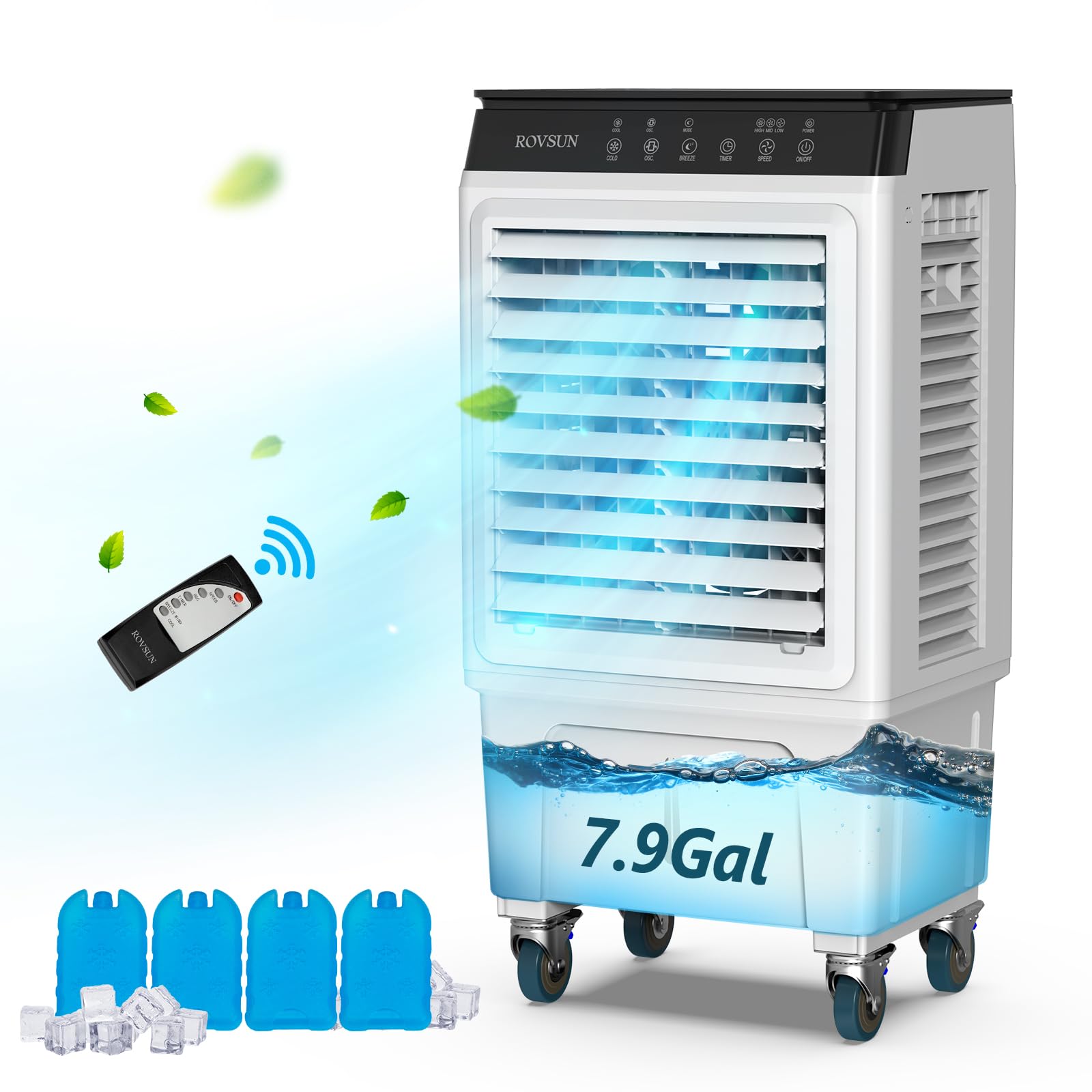 7.9Gal/30L Portable Evaporative Air Cooler with Remote Control