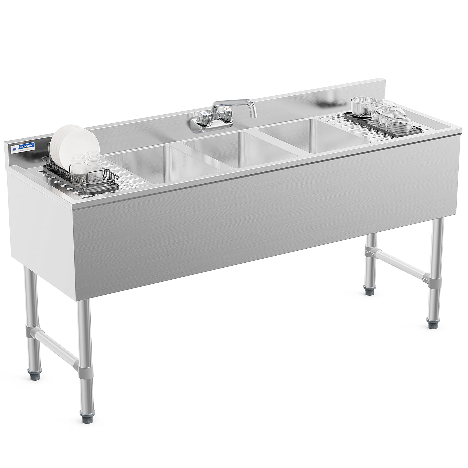 ROVSUN 36" 1 Compartment Stainless Steel Sink with Drainboard & Shelves