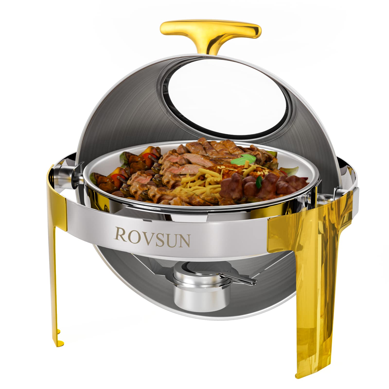 ROVSUN 6 QT Roll Top Round Chafing Dish Buffet Set Silver Gold