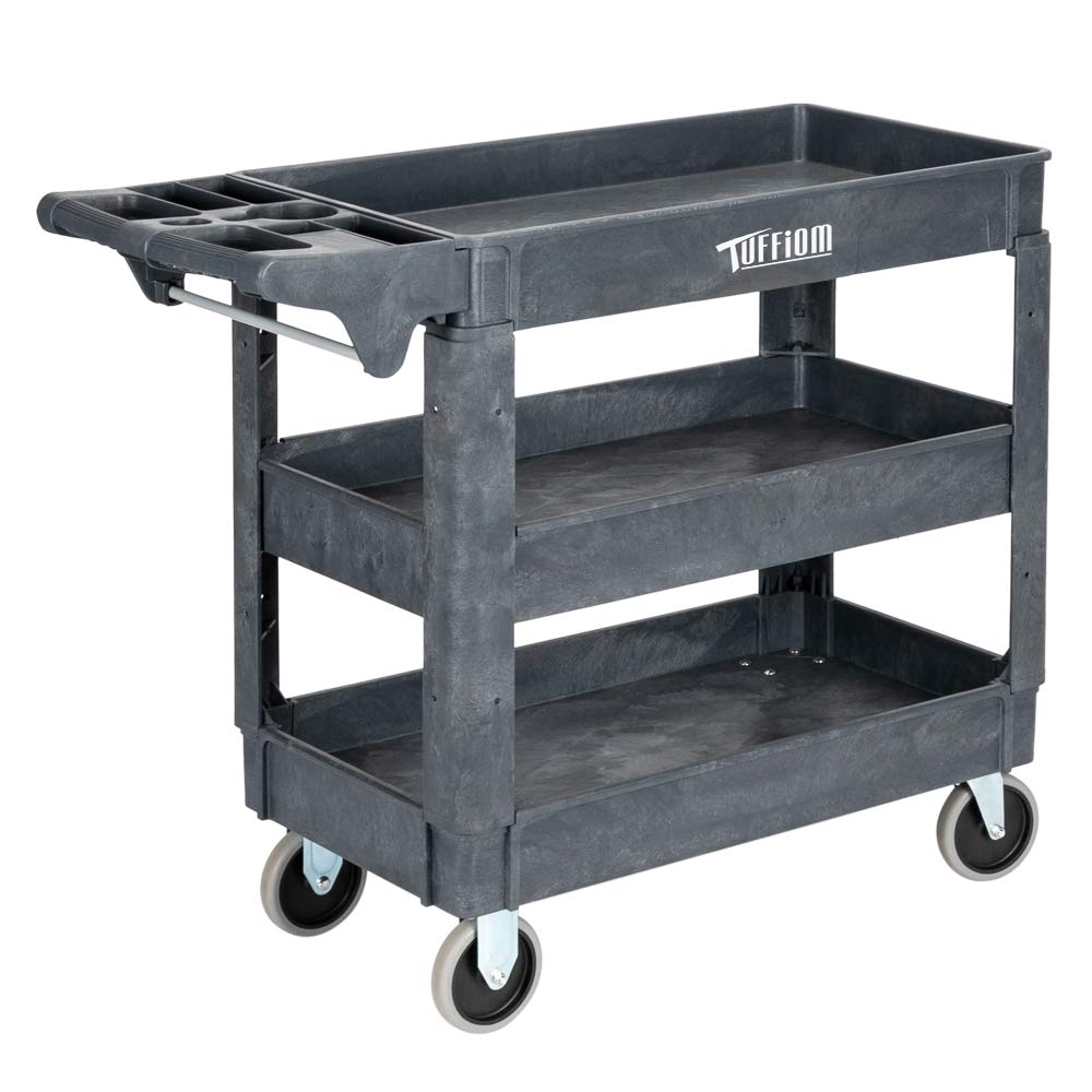 3-Tier 40" x 17" 550 lb. Capacity Plastic Utility Cart with Wheels Grey