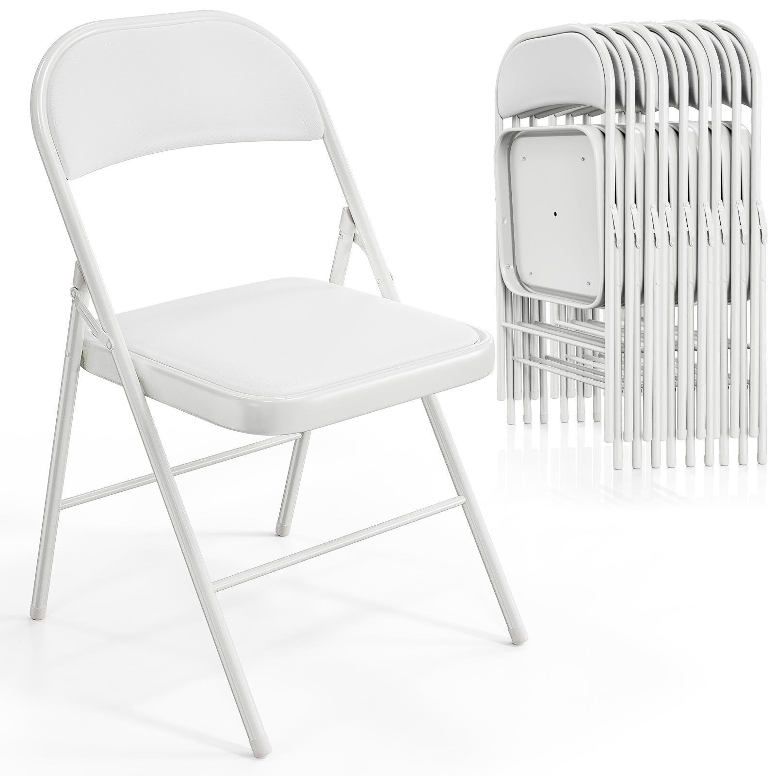 Folding Chairs with PU Leather Seat Set & Back White