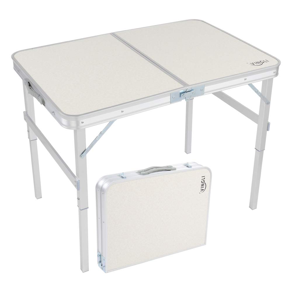 3 FT Small Camping Table Adjustable Height White