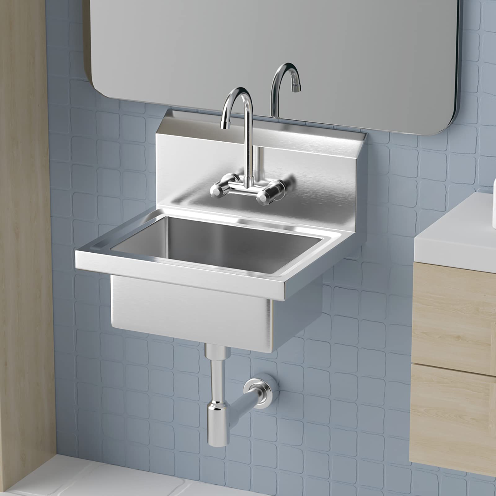 ROVSUN 17" Wall Mount Stainless Steel Hand Wash Sink with Faucet