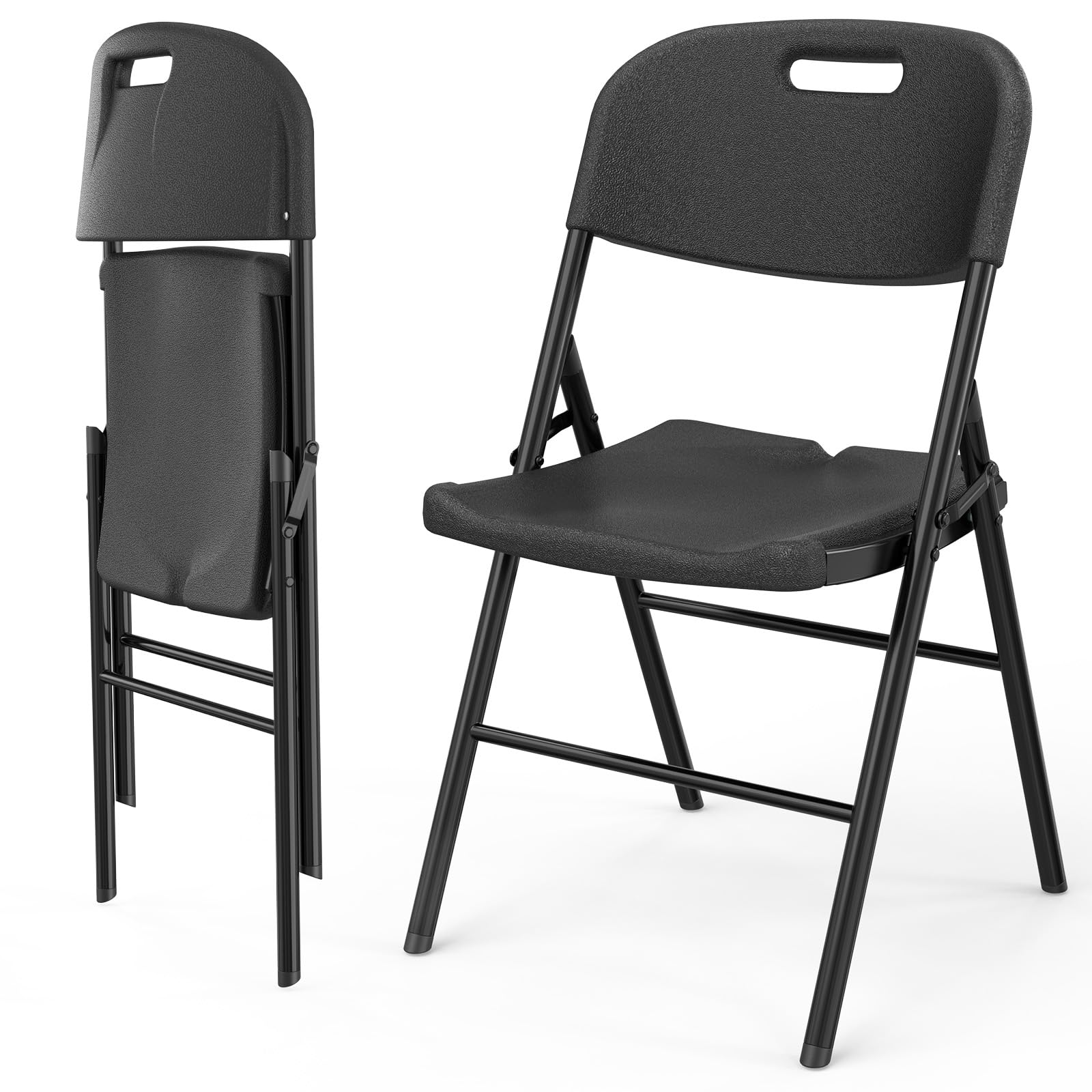 Portable HDPE Plastic Folding Chair with Steel Frame Black