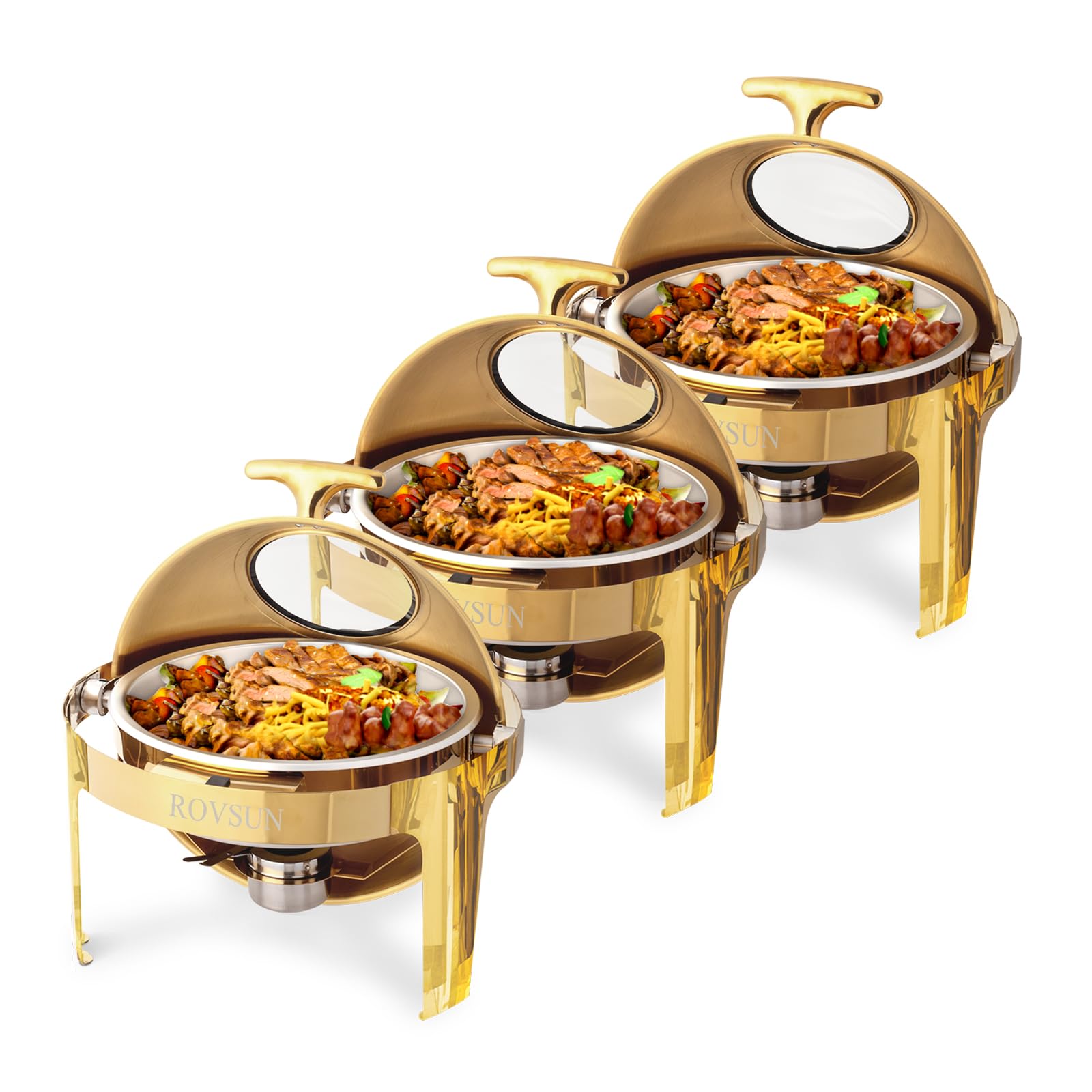 ROVSUN 6 QT Gold Round Roll Top Chafing Dish Buffet Set with Glass Window