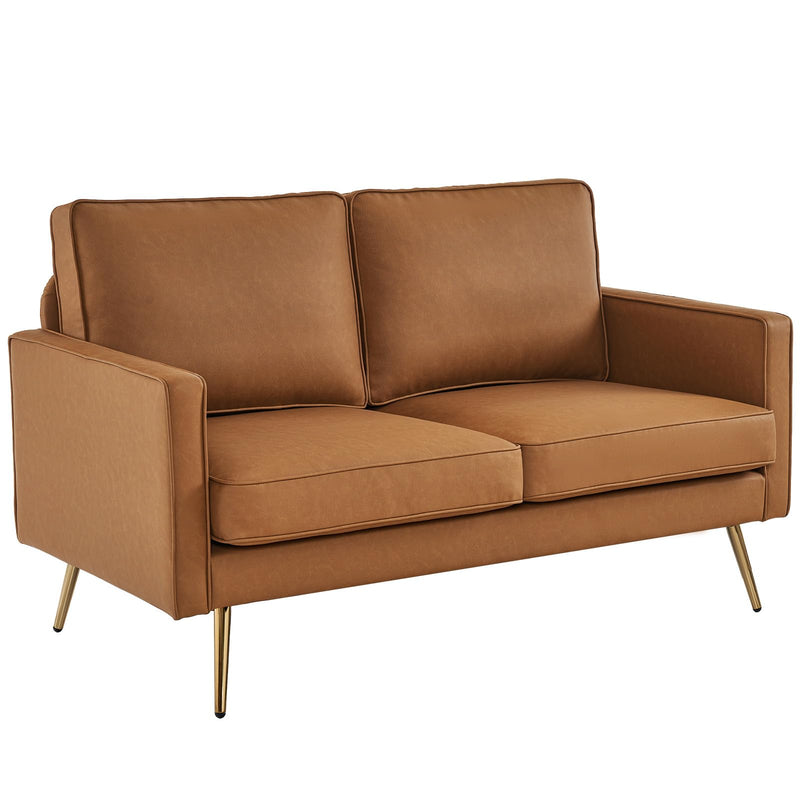 56 Inch 2 Seater Waiting Sofa with Deep Seat PU Leather Cognac