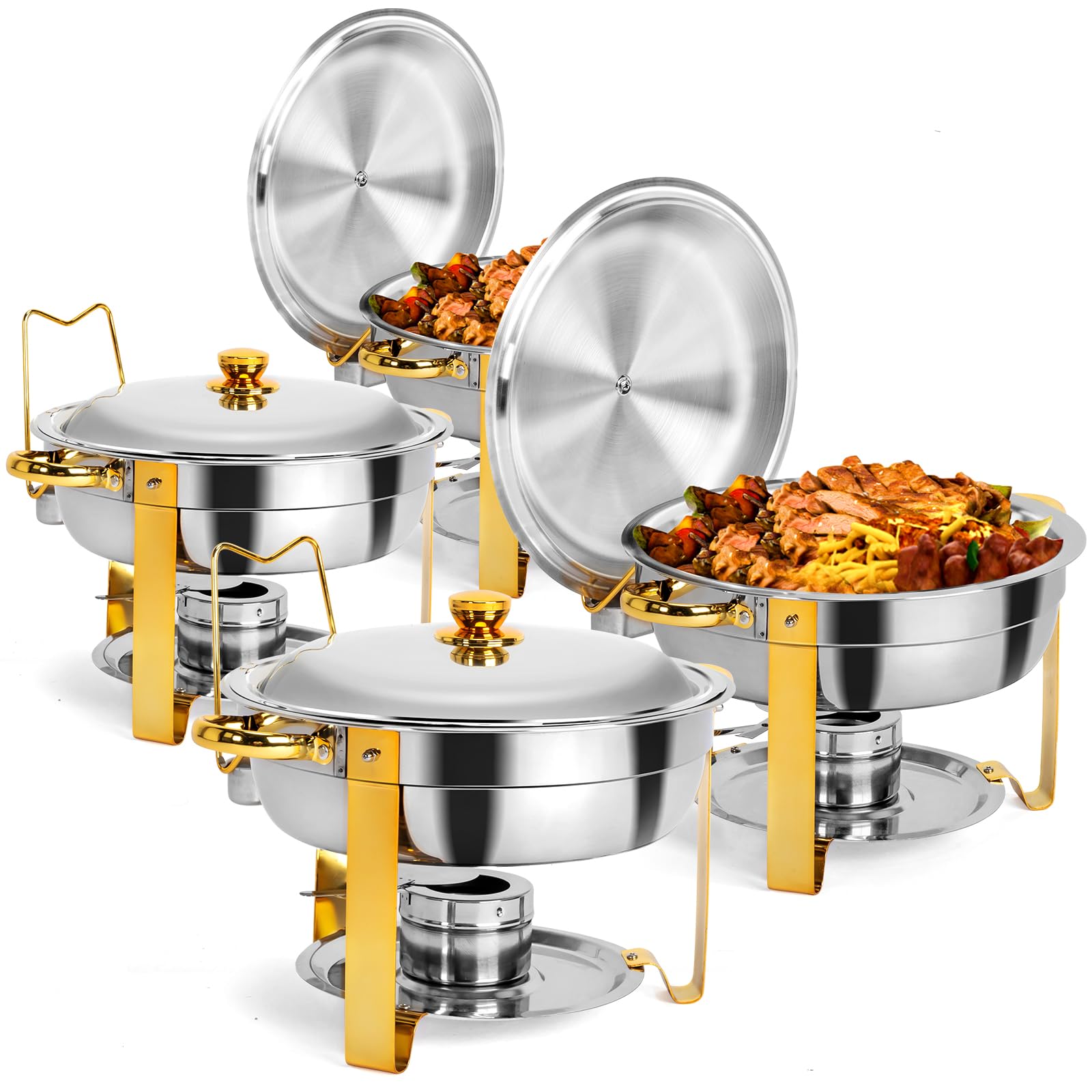 ROVSUN 5 QT Stainless Steel Round Chafing Dish Buffet Set with Lid Holder Gold