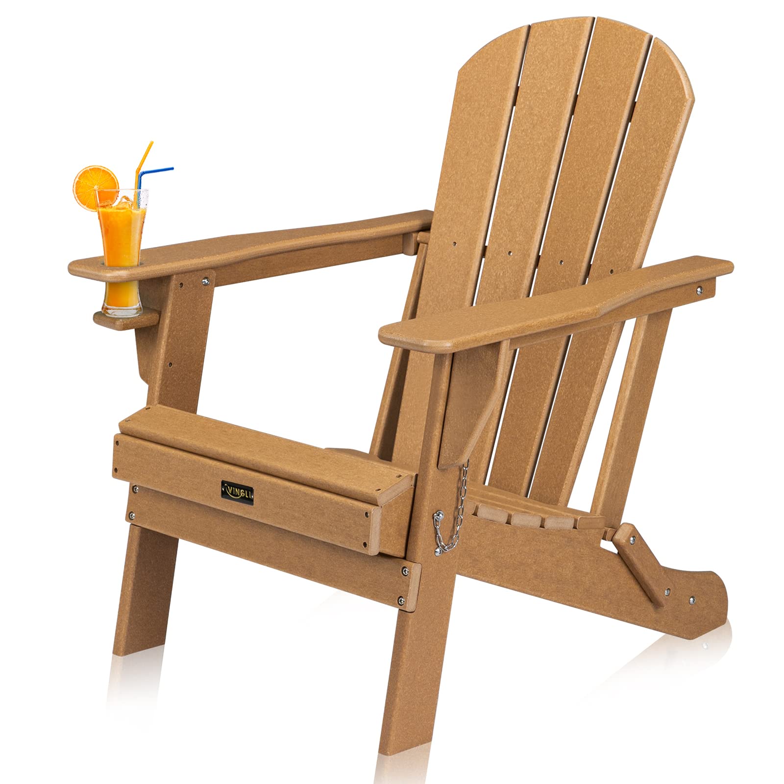 Plastic Folding HDPE Adirondack Chair with Cup Holder Teak