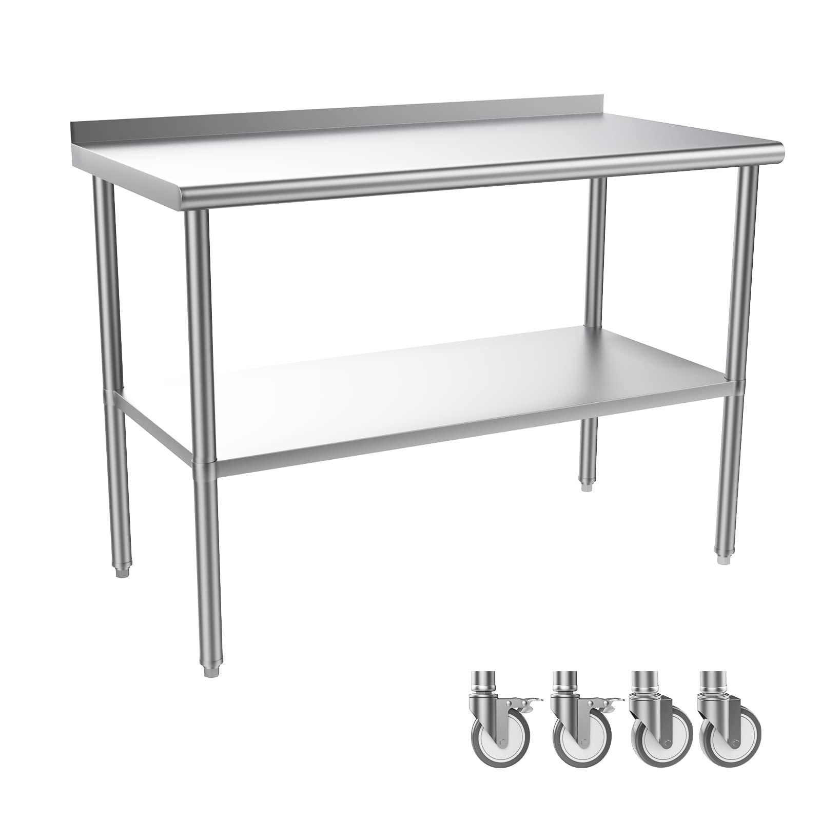 ROVSUN 24" x 48" Stainless Steel Table with Backsplash & Undershelf & Caster