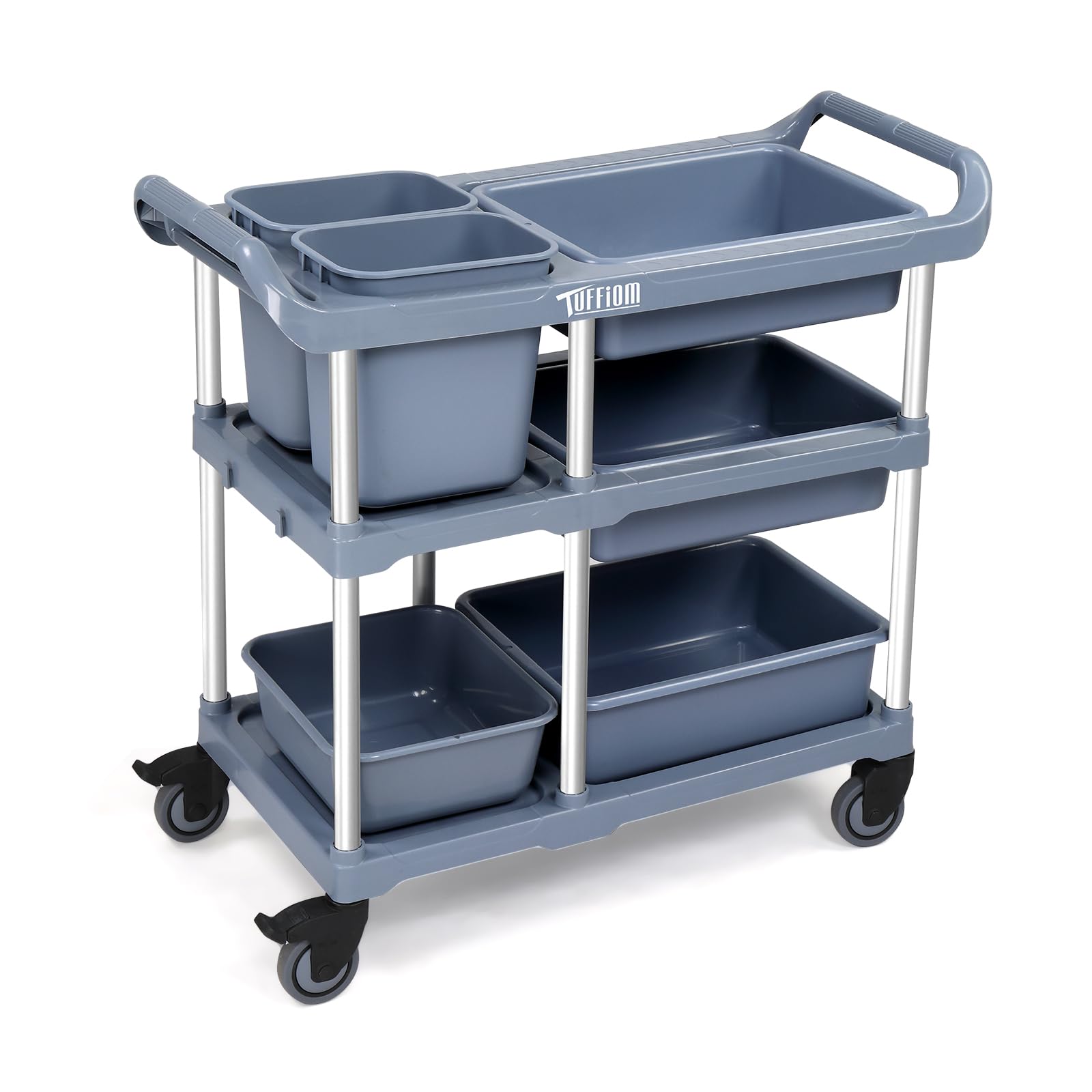 3-Tier 330lbs Capacity Plastic Service Storage Utility Cart with Wheels Grey