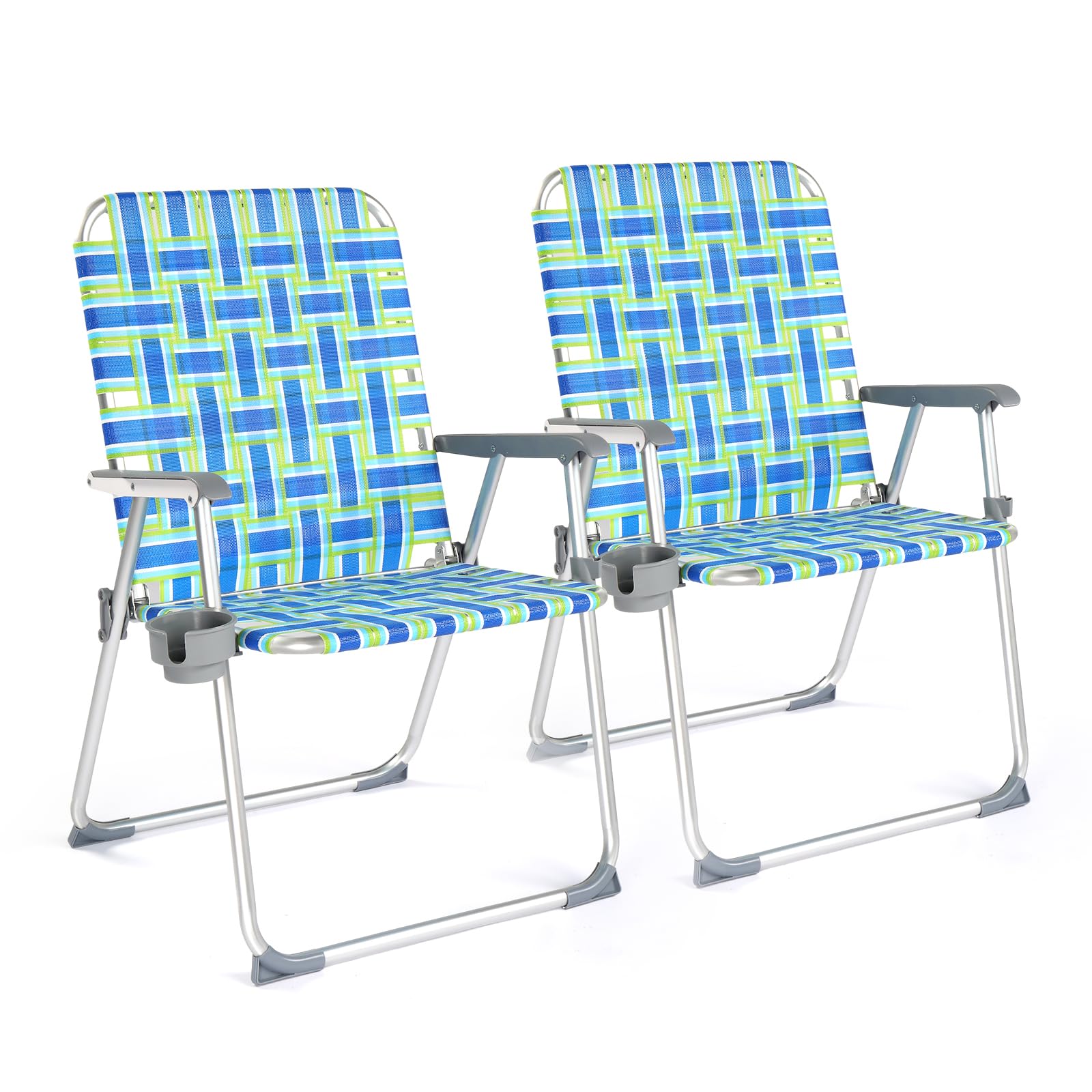 Oversized Outdoor Folding Camping Beach Chair Set with Cup Holder Blue