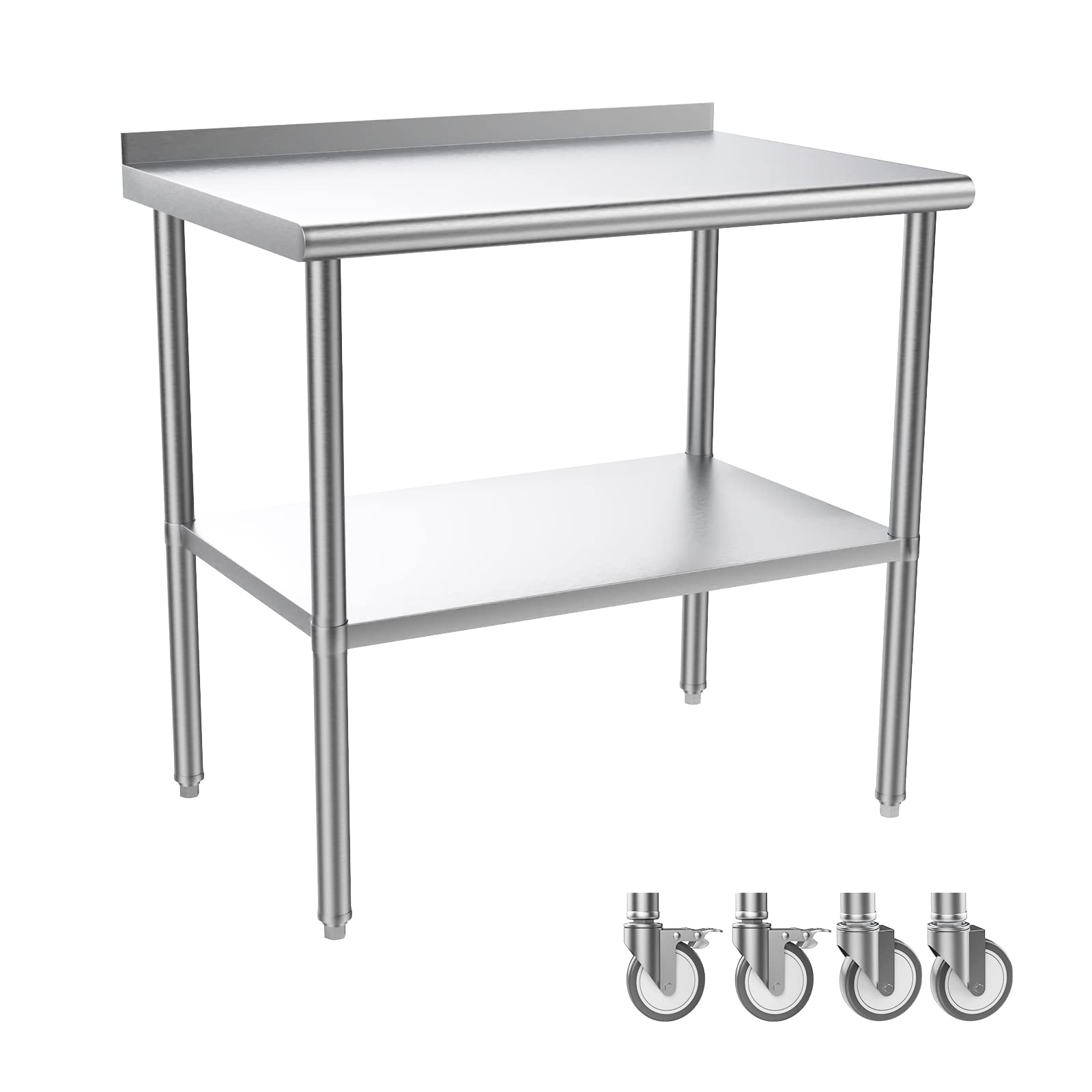 ROVSUN 36 x 24 Inch Stainless Steel Table with Backsplash & Undershelf & Caster