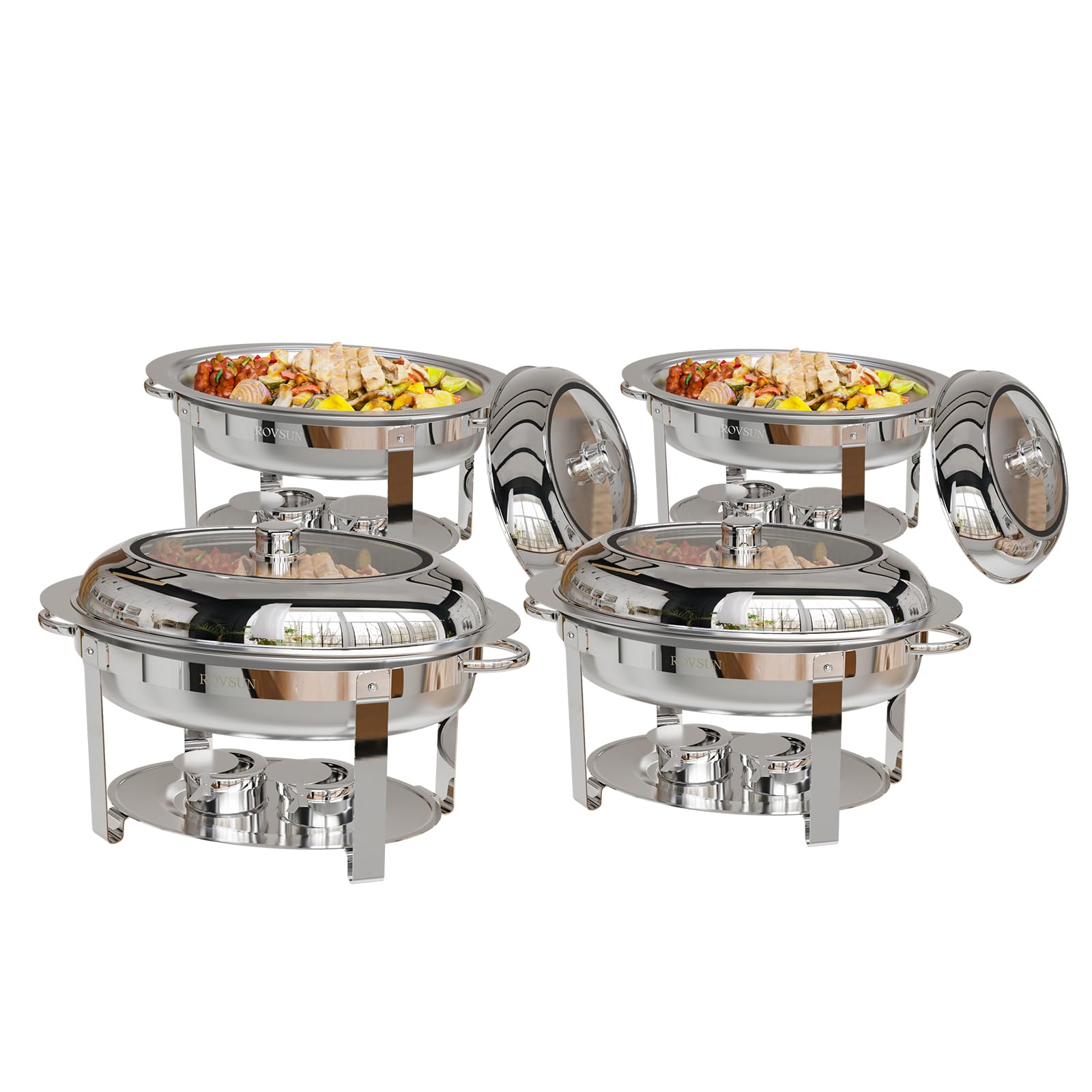 ROVSUN 6QT Stainless Steel Oval Chafing Dish Buffet Set with Glass Lid