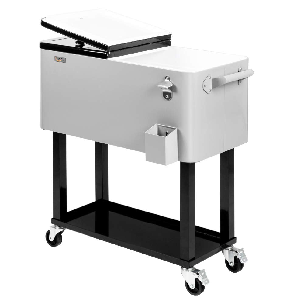 80 Quart Portable Outdoor Patio Rooling Cooler Cart Grey