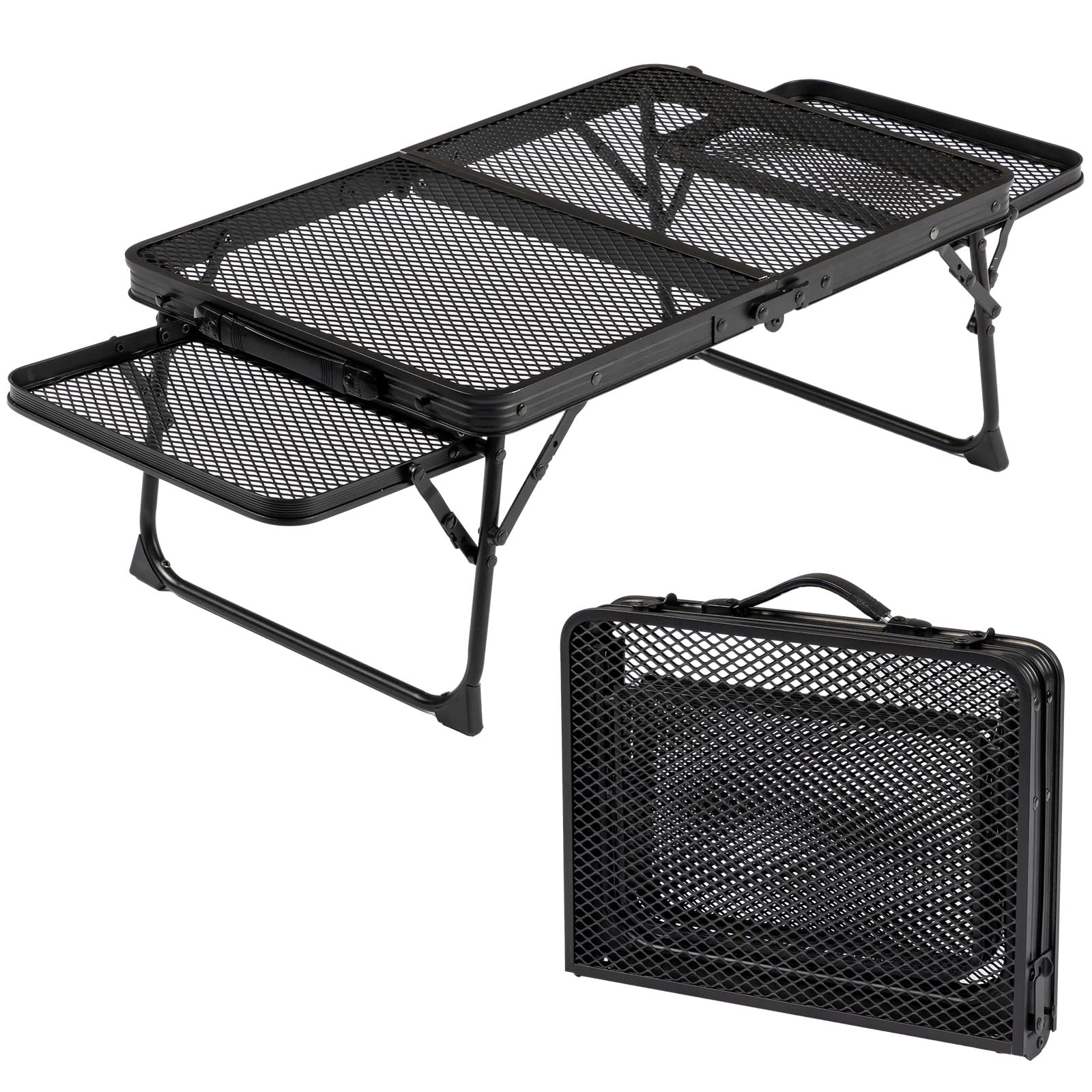 3 FT Portable Picnic Table with Wing Panels & Mesh Tabletop