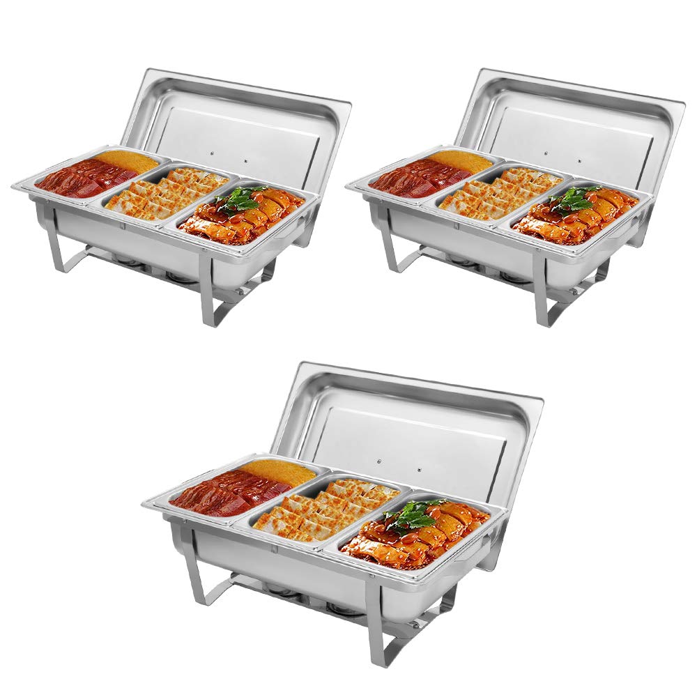 ROVSUN 8 QT Rectangular Chafing Dish Buffet Set with 3x 1/3 Size Food Pans