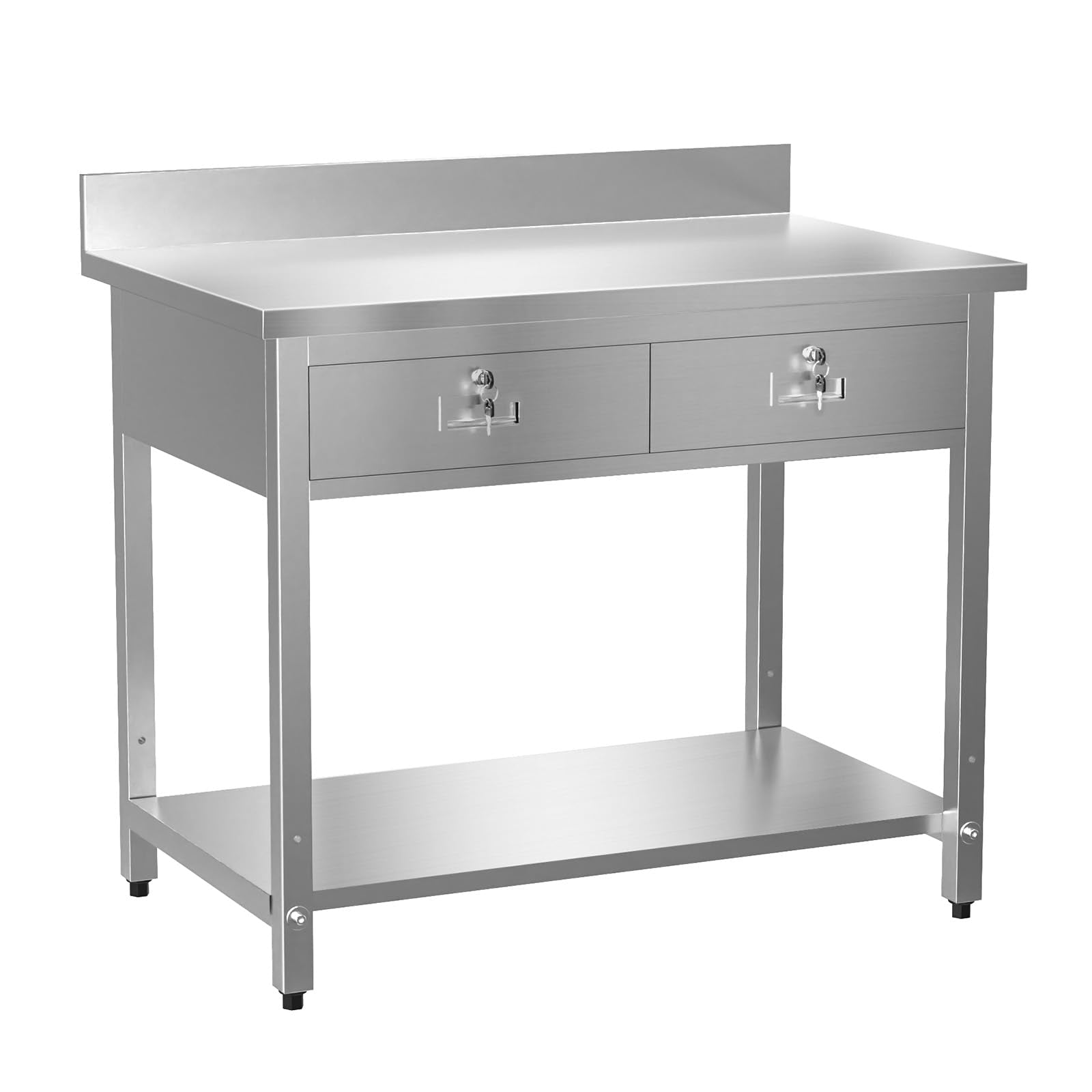 ROVSUN 42 x 26 Inches Stainless Steel Table with 2 Drawers