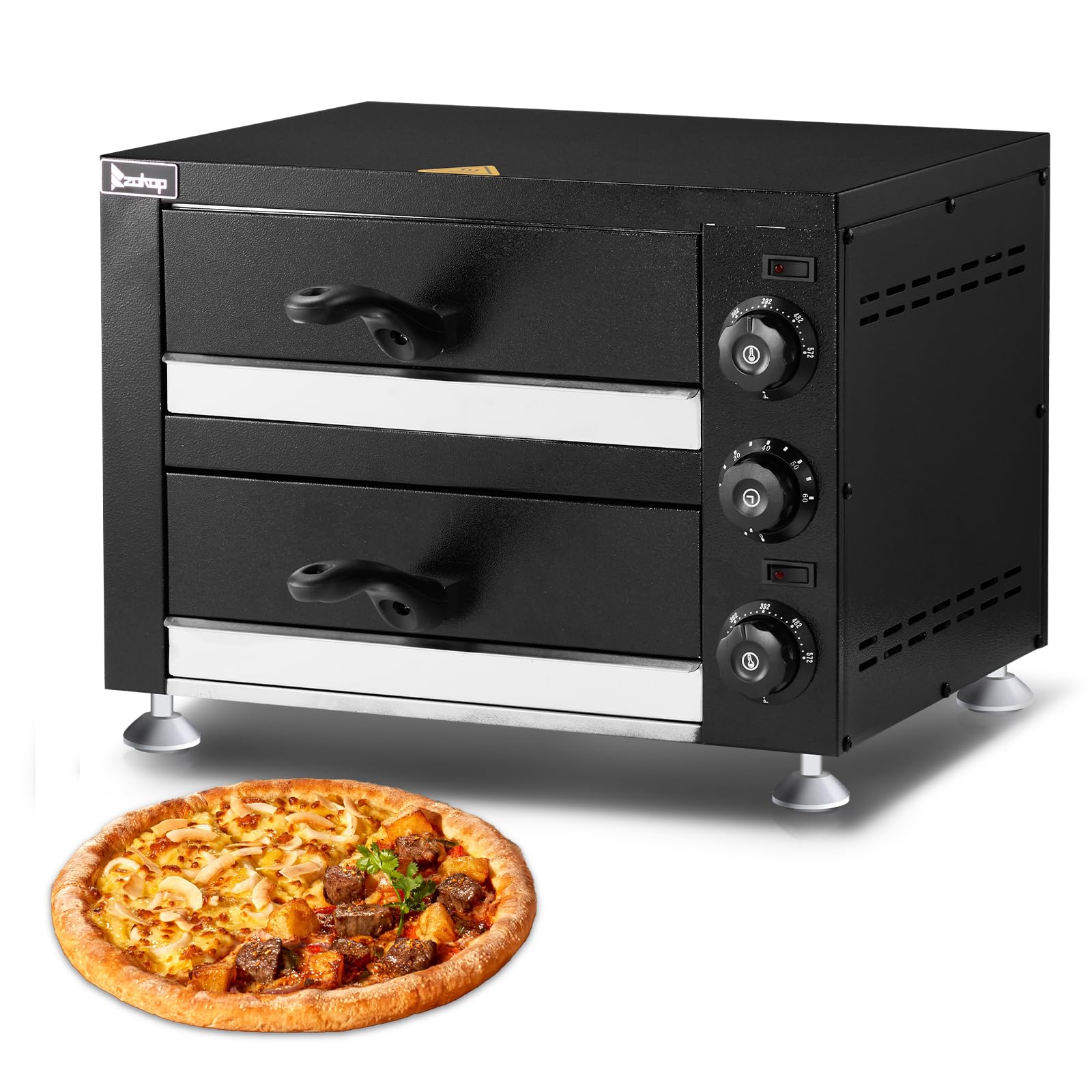 17.9" 2200W 110V Double Deck Pizza Oven Countertop Black